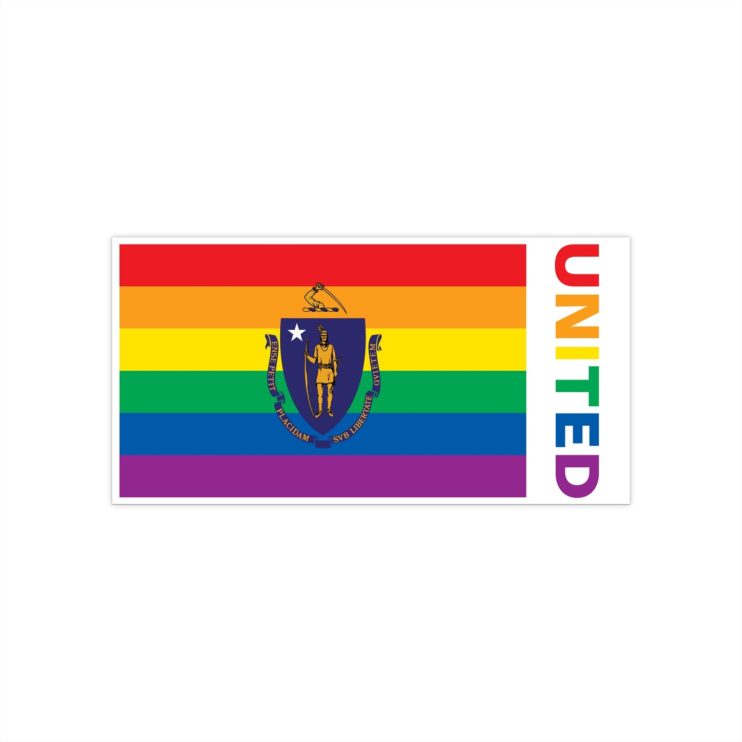 Massachusetts Rainbow Pride Flag "UNITED" Bumper Sticker