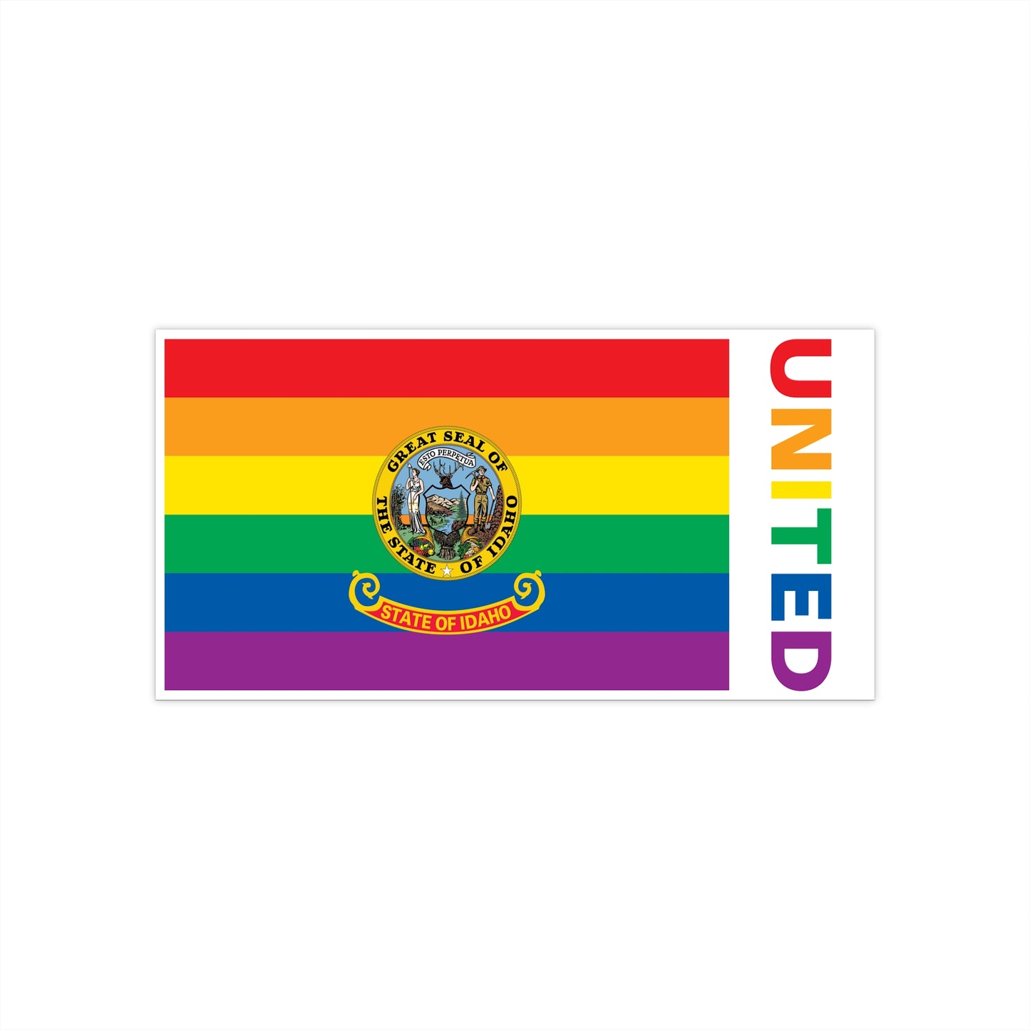 Idaho Rainbow Pride Flag "UNITED" Bumper Sticker