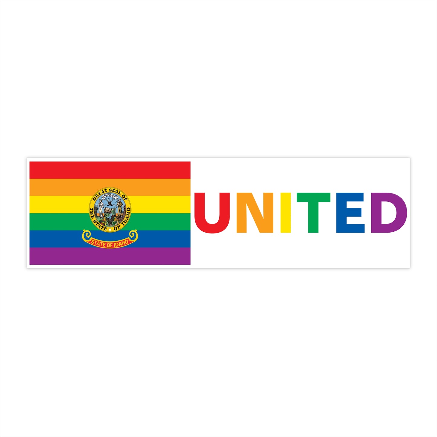 Idaho Rainbow Pride Flag "UNITED" Bumper Sticker