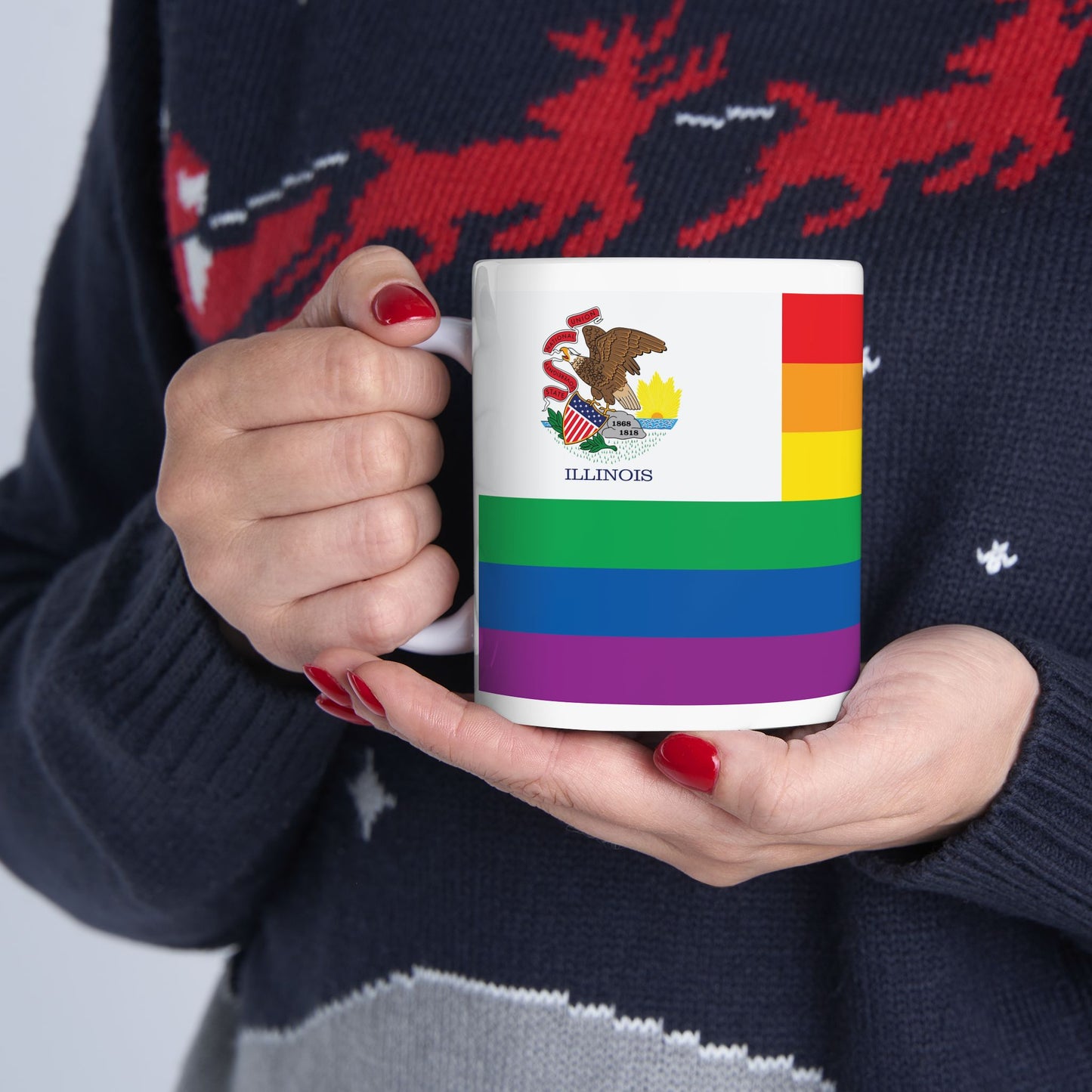 Illinois Rainbow Pride Flag "UNITED" Ceramic Mug
