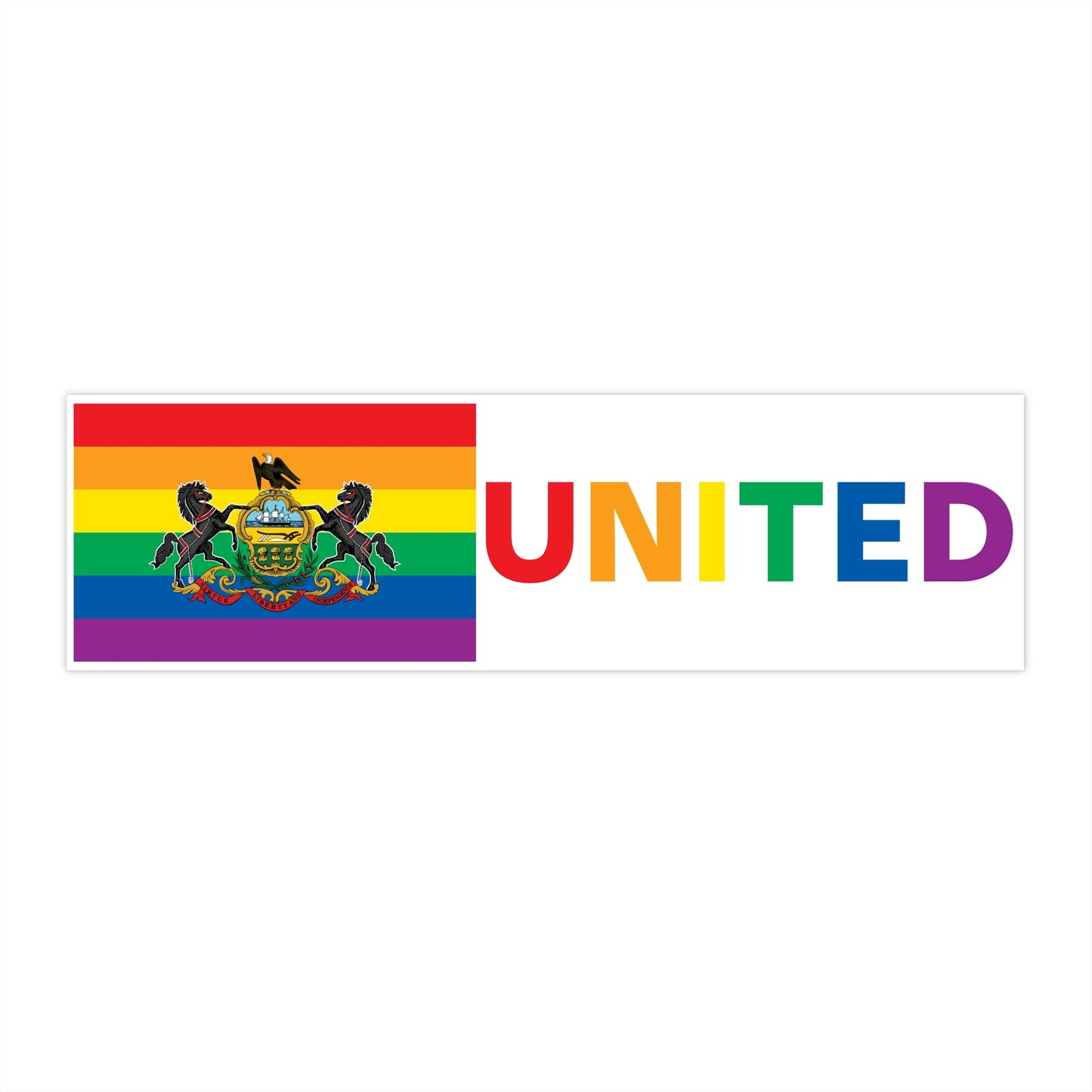 Pennsylvania Rainbow Pride Flag "UNITED" Bumper Sticker