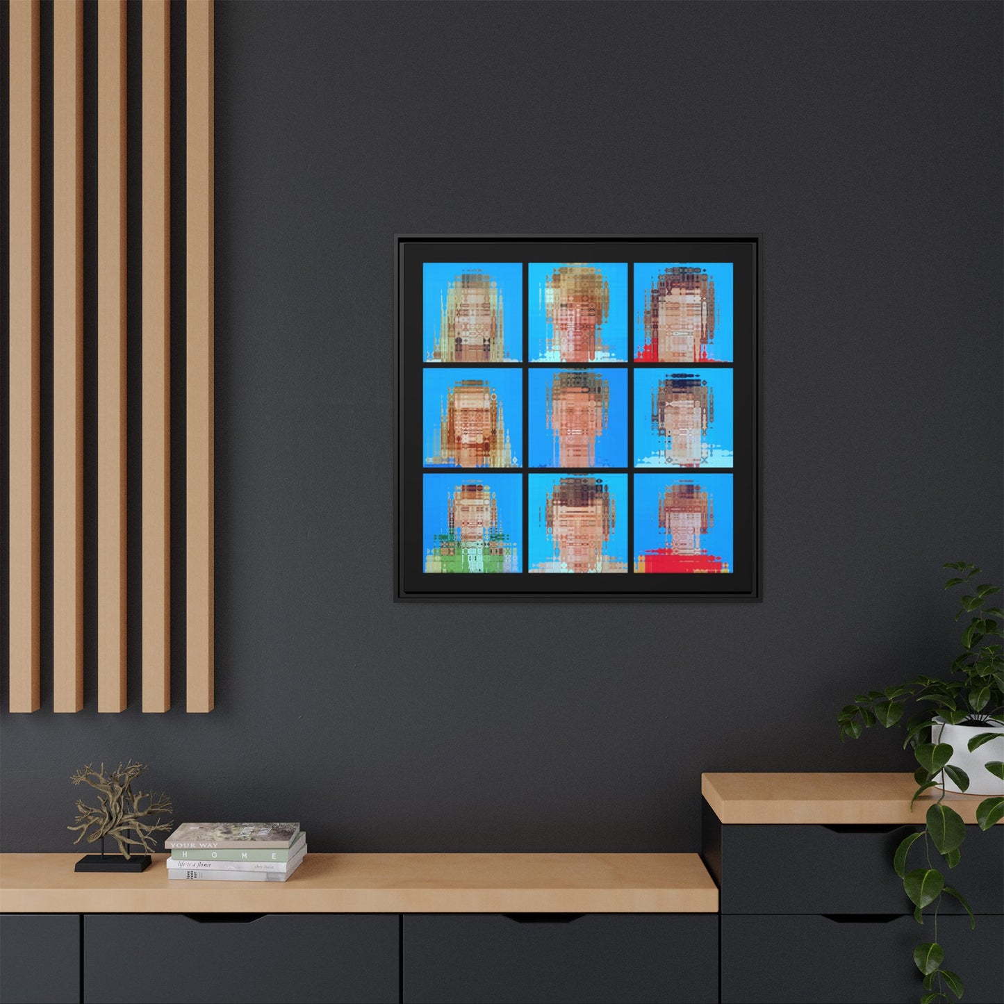 America's Iconic Mid-Century TV Family, Abstract Portrait Collage Art — Matte Canvas, Framed (Multi-color options)