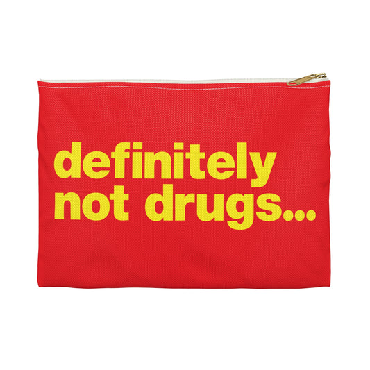 'Definitely Not Drugs' Funny Accessory Pouch - Yellow Deco on Red