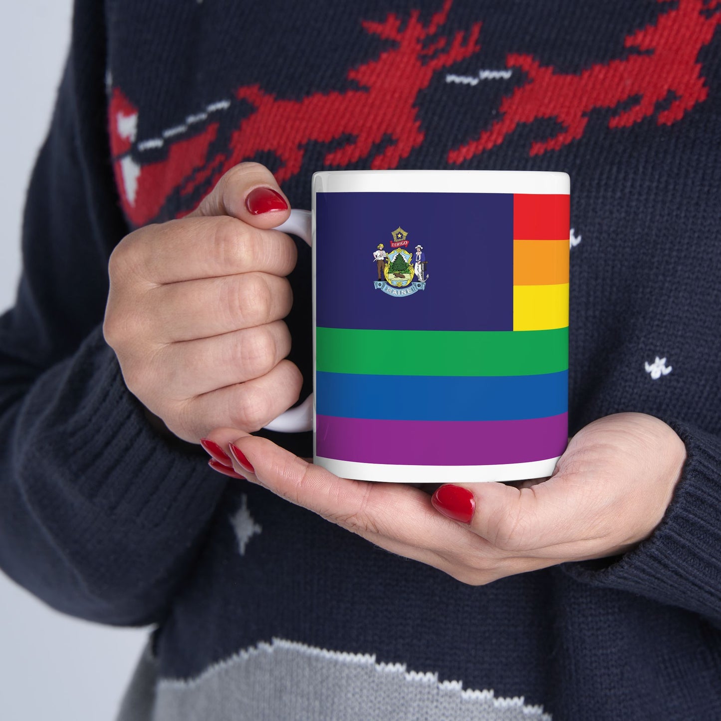 Maine Rainbow Pride Flag "UNITED" Ceramic Mug