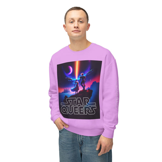 STAR QUEERS Graphic Universal Lightweight Crewneck Sweatshirt - Black and Neon Violet