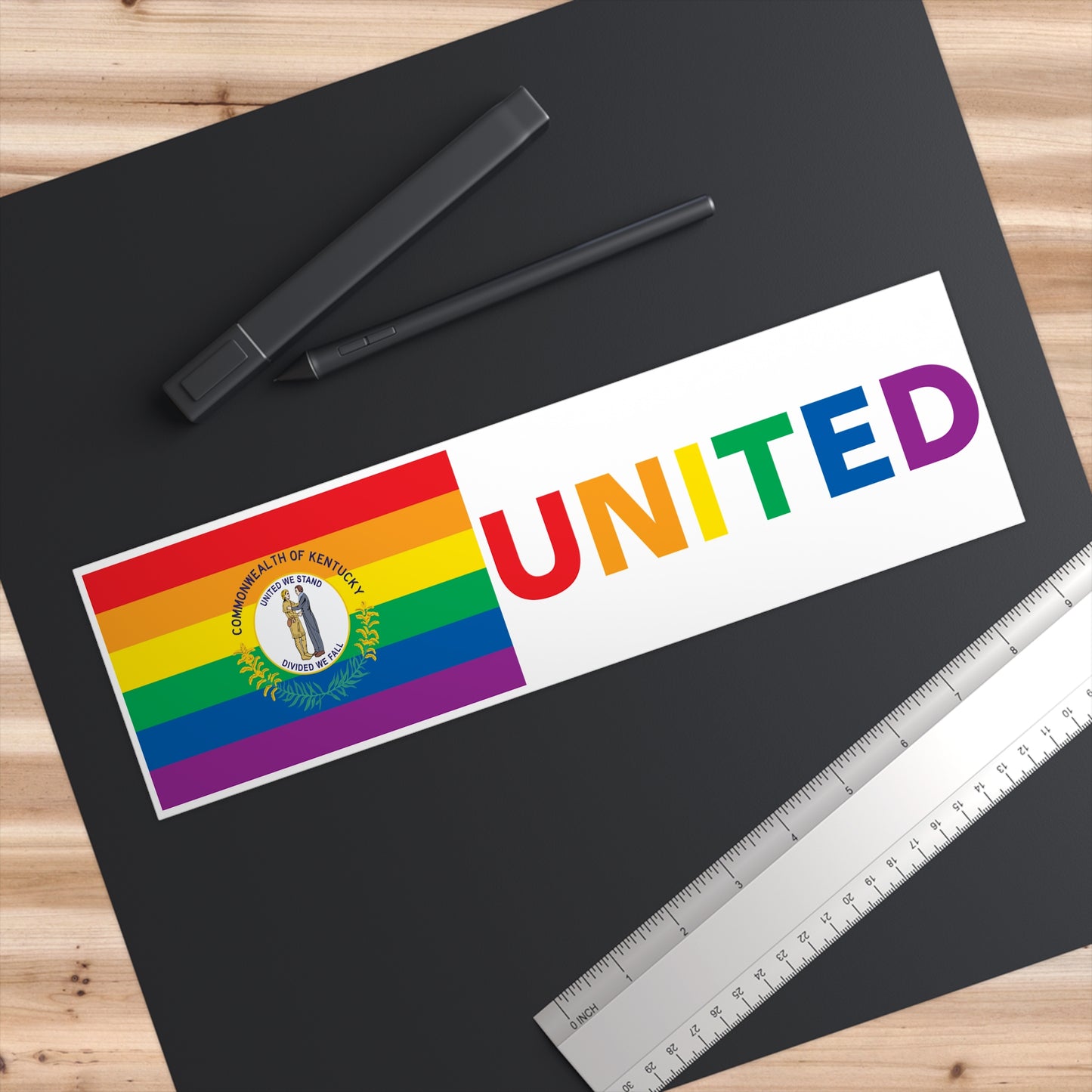 Kentucky Rainbow Pride Flag "UNITED" Bumper Sticker