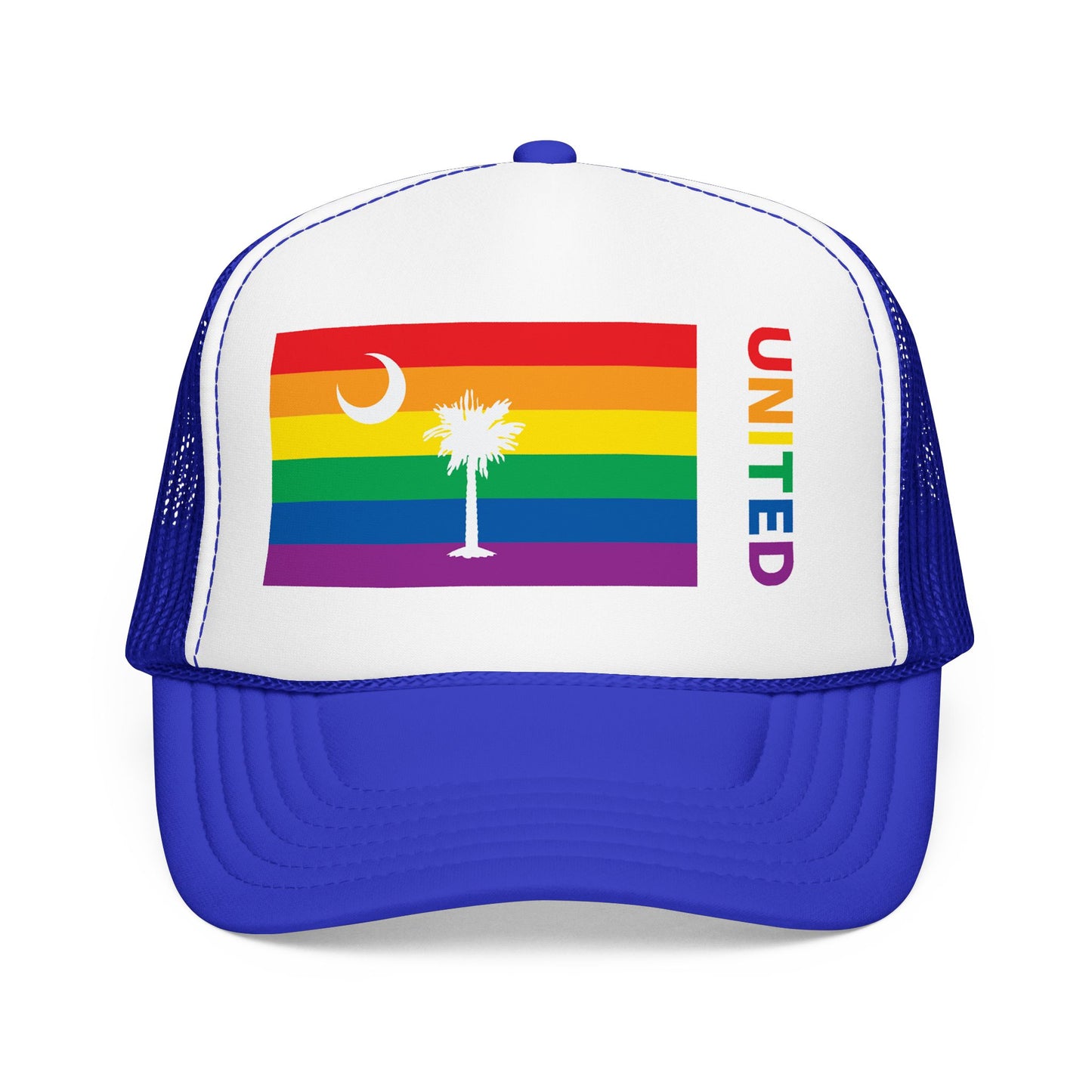 South Carolina Rainbow Pride Flag "UNITED" Printed Foam Trucker Hat, Several Color Options