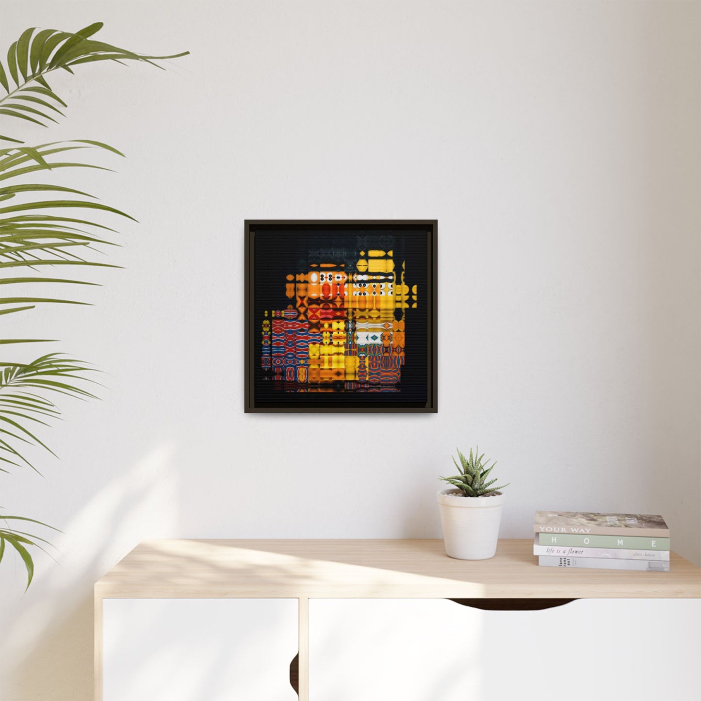 Iconic Domestic Partners in Plain Sight: Bert, Ernie, and Rubber Ducky Abstract Portrait Collage Art — Matte Canvas, Framed (Multi-color options)