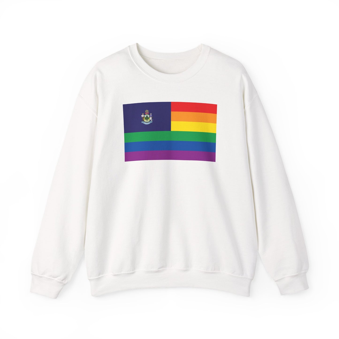 Maine Rainbow Pride Flag Unisex Crewneck Sweatshirt—White, Black or Light Pink