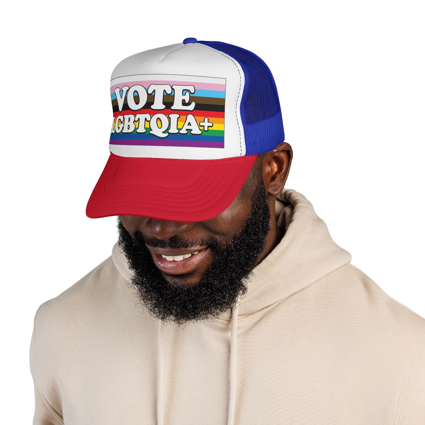 VOTE LGBTQIA+ Trucker Cap — LGBTQIA+ Rights & Equality Statement Hat