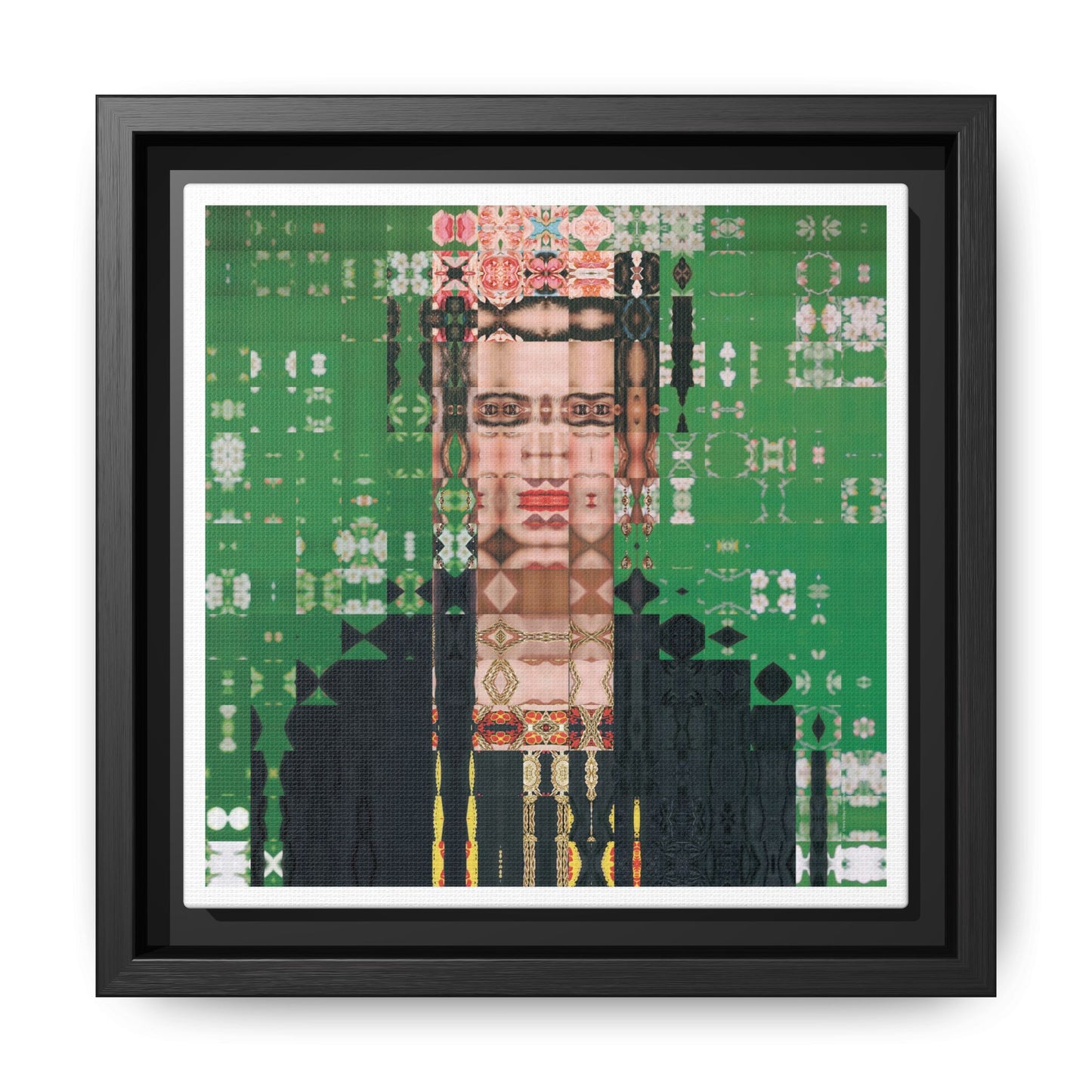 Iconic Feminist Artist Frida Kahlo 1, Abstract Portrait Collage Art — Matte Canvas, Framed (Multi-color options)