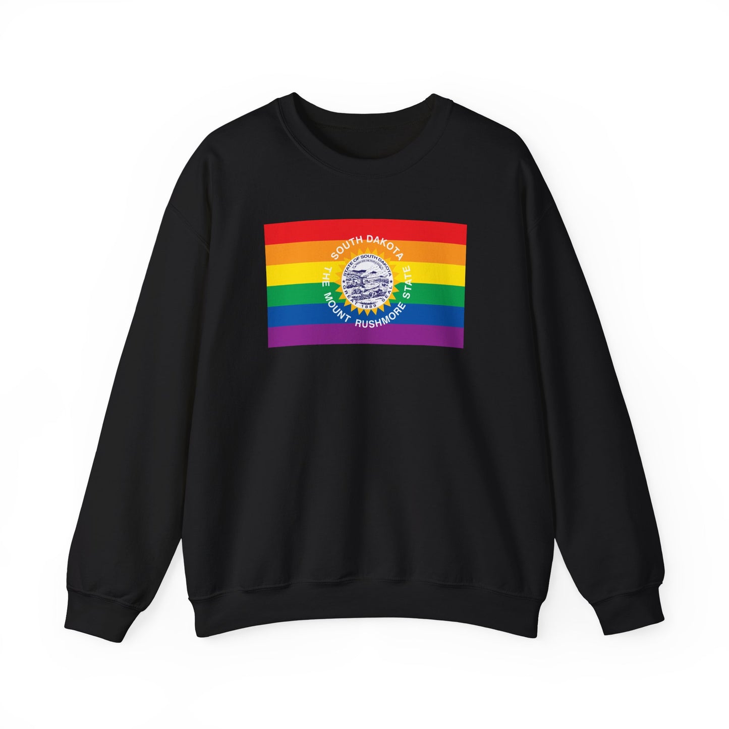 South Dakota Rainbow Pride Flag Unisex Crewneck Sweatshirt—White, Black or Light Pink