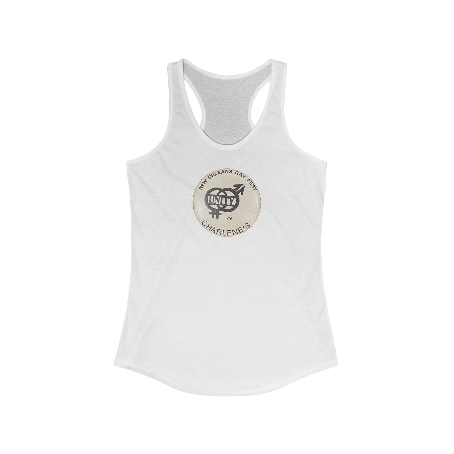 Charlene's New Orleans 1979 Gay Fest Unity Button Tank Top - White