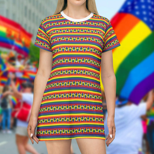 Progress Pride T-Shirt Dress - triangle arrow pattern deco