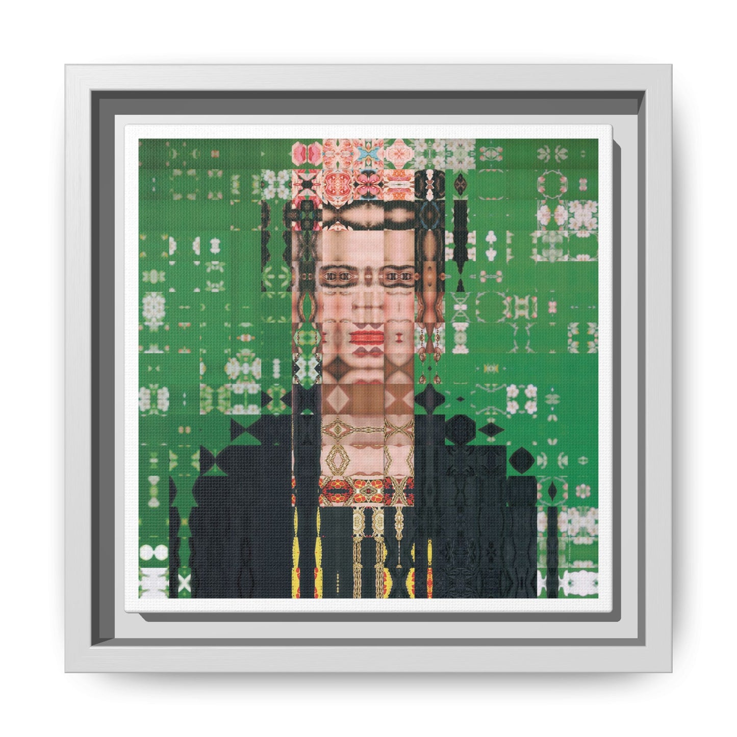 Iconic Feminist Artist Frida Kahlo 1, Abstract Portrait Collage Art — Matte Canvas, Framed (Multi-color options)