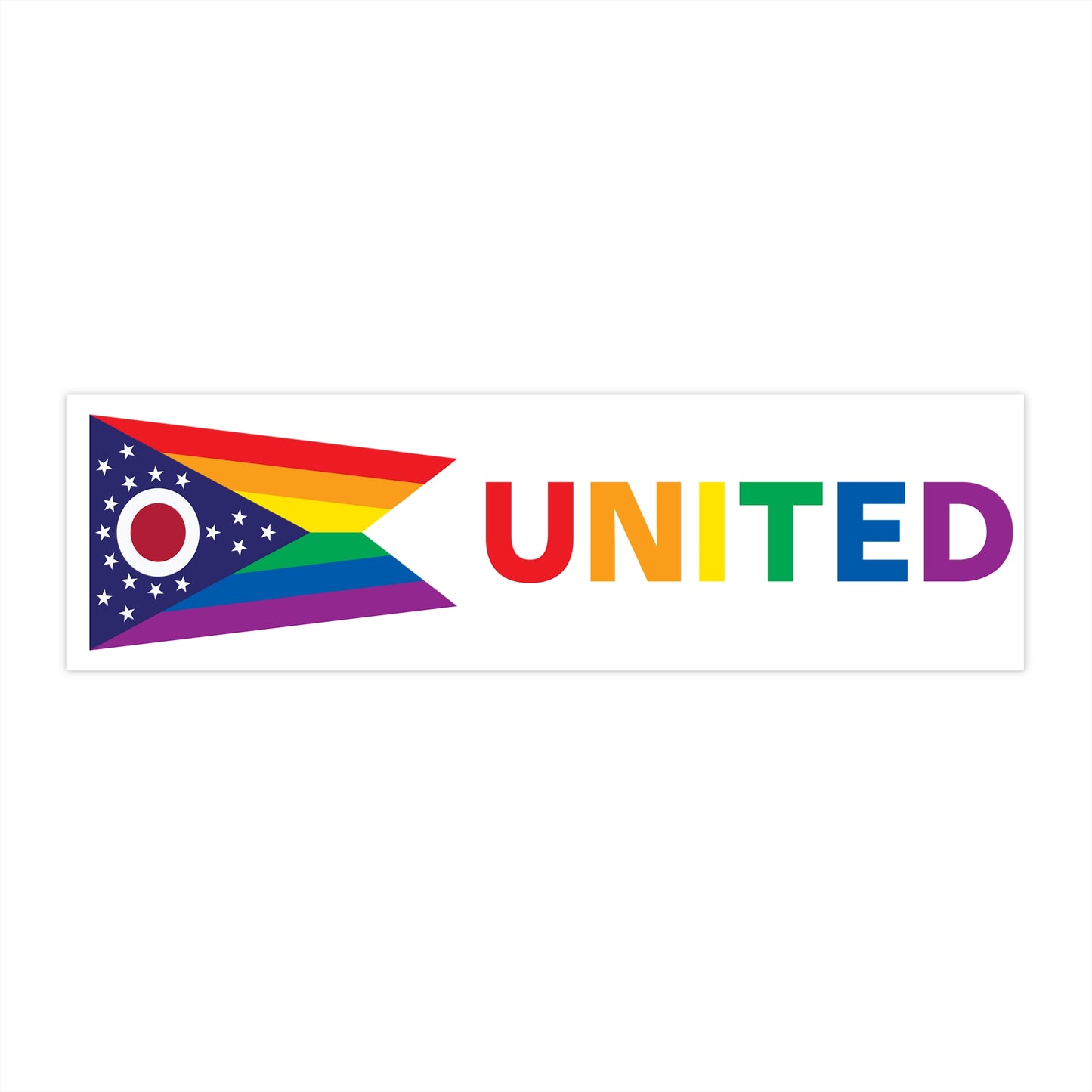 Ohio Rainbow Pride Flag "UNITED" Bumper Sticker