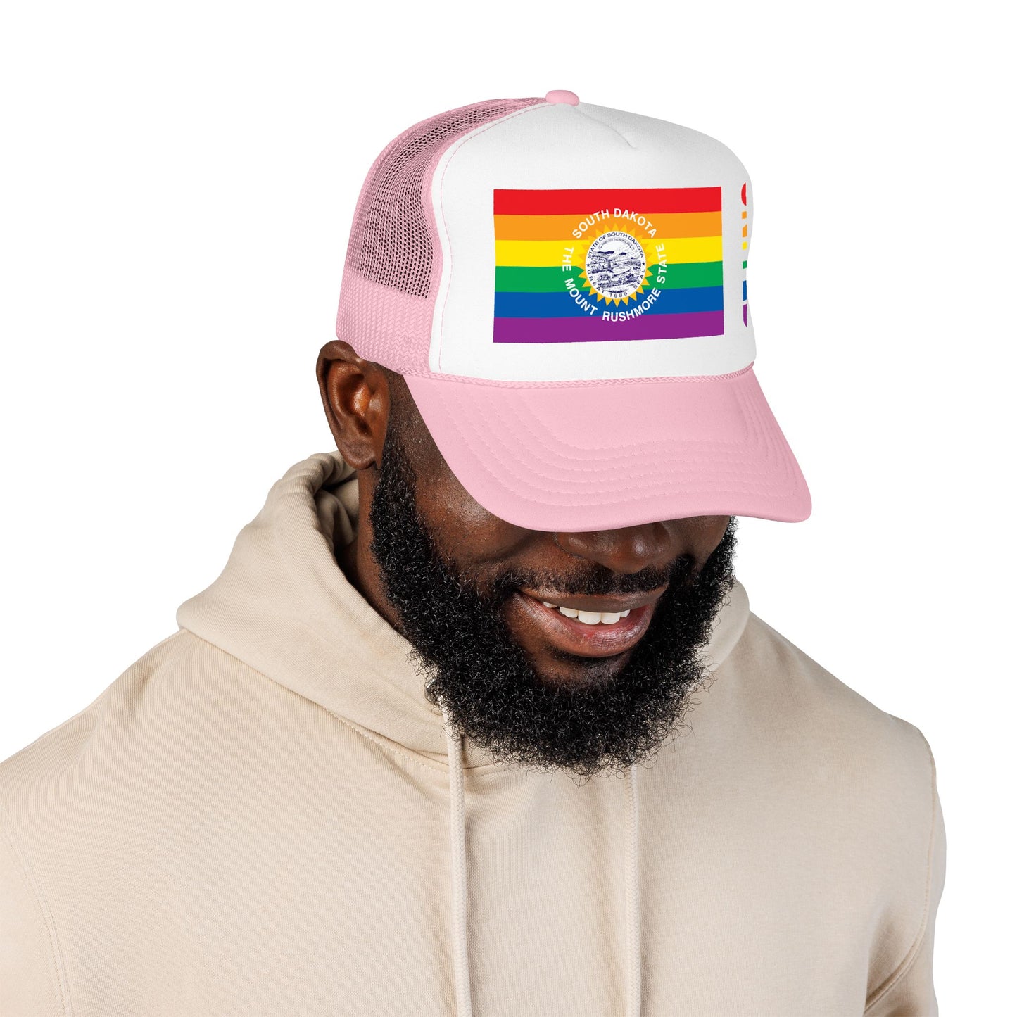 South Dakota Rainbow Pride Flag "UNITED" Printed Foam Trucker Hat, Several Color Options