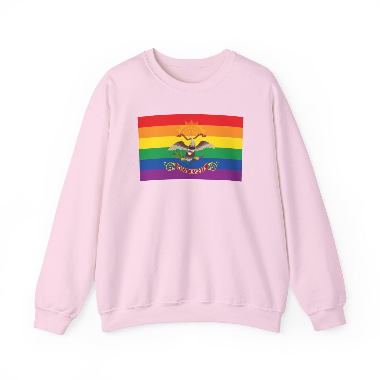 North Dakota Rainbow Pride Flag Unisex Crewneck Sweatshirt—White, Black or Light Pink
