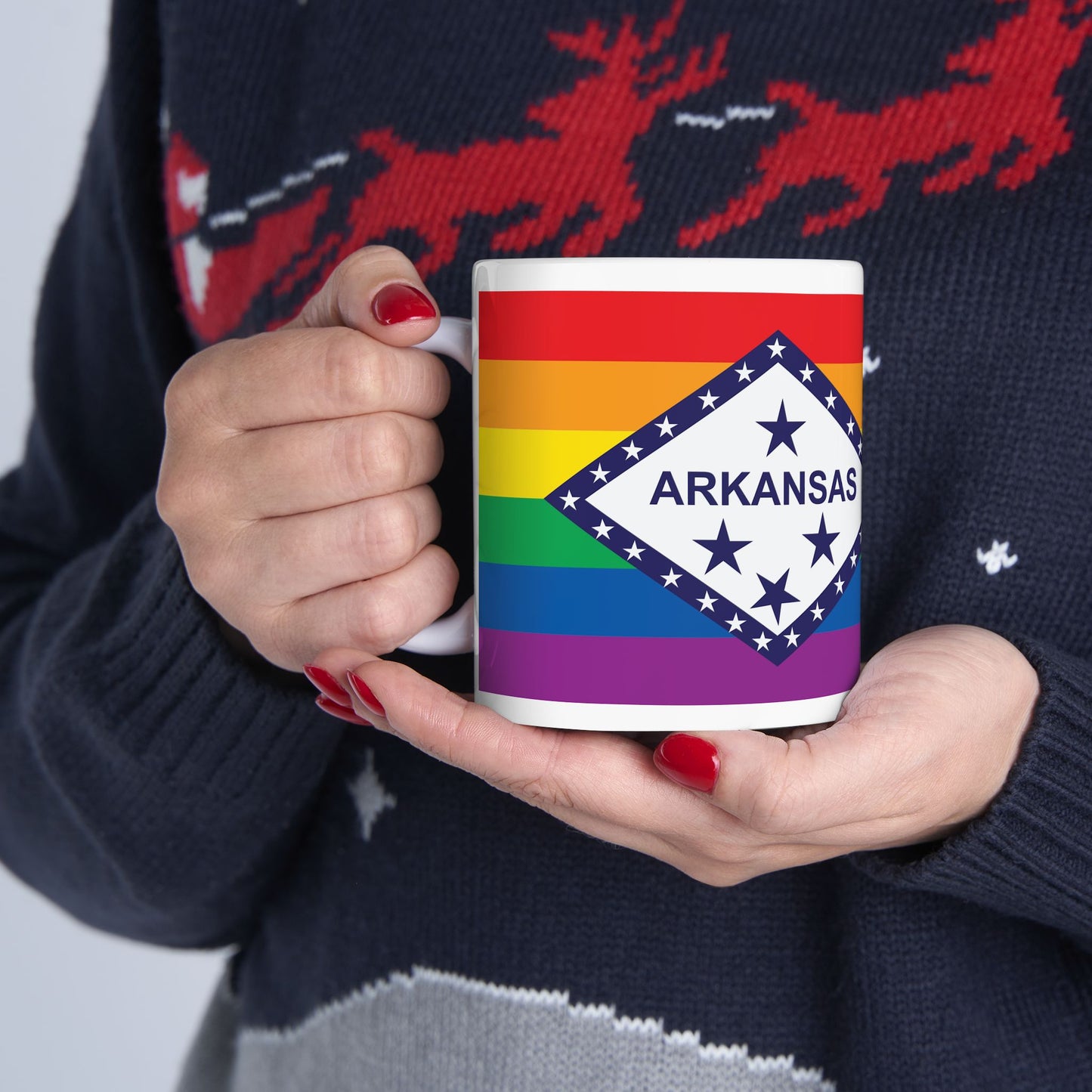 Arkansas Rainbow Pride Flag "UNITED" Ceramic Mug