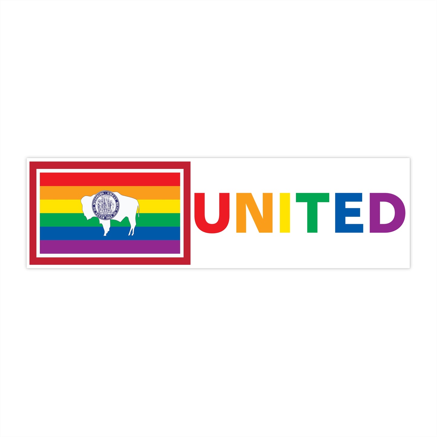 Wyoming Rainbow Pride Flag "UNITED" Bumper Sticker