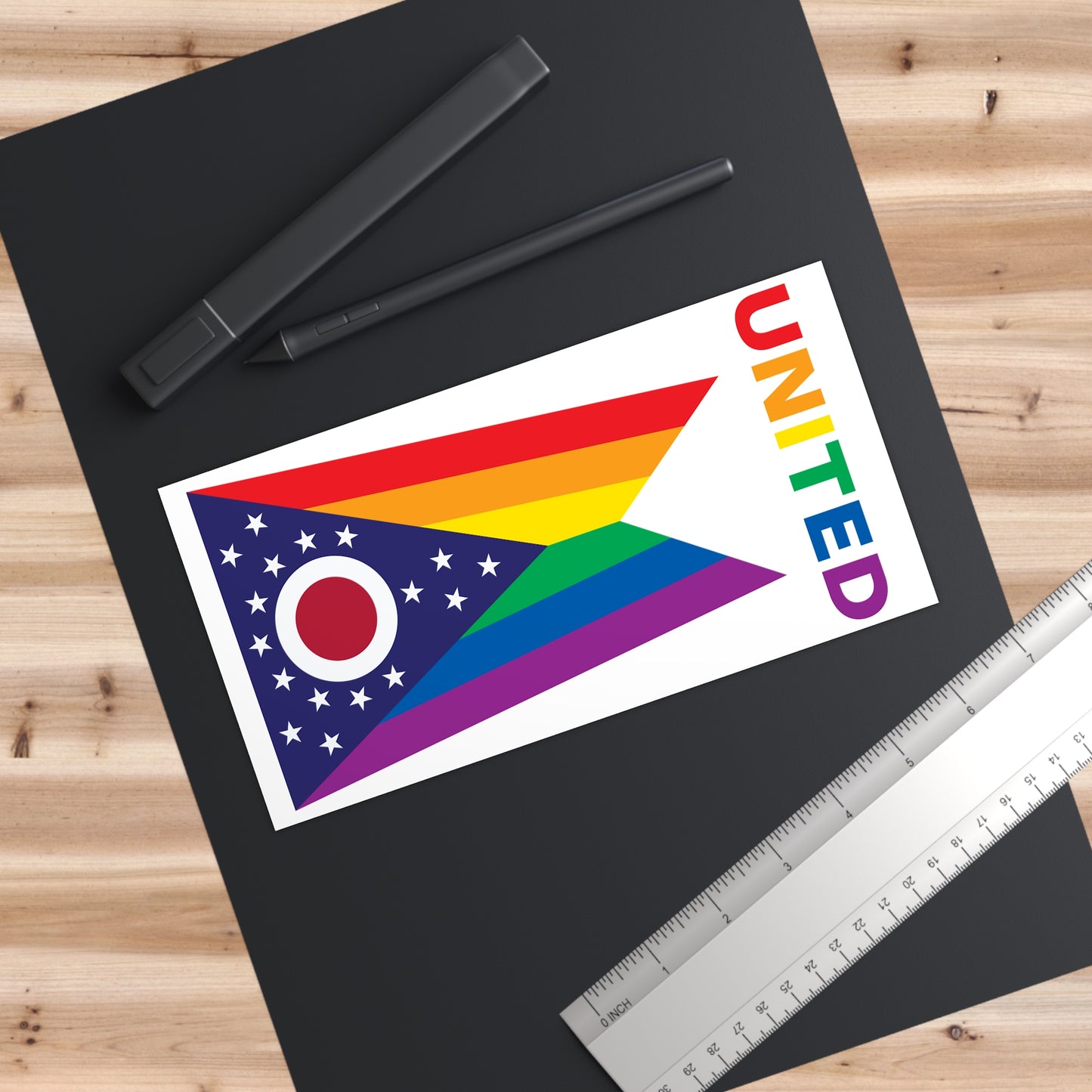 Ohio Rainbow Pride Flag "UNITED" Bumper Sticker