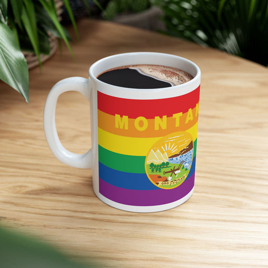 Montana Rainbow Pride Flag "UNITED" Ceramic Mug
