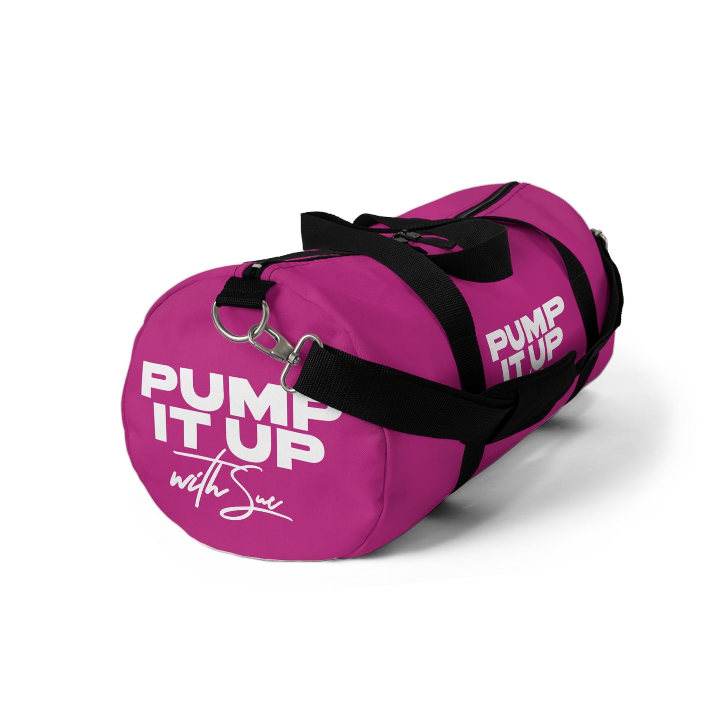 Pump It Up with Sue Duffel Bag - Pink with White Deco