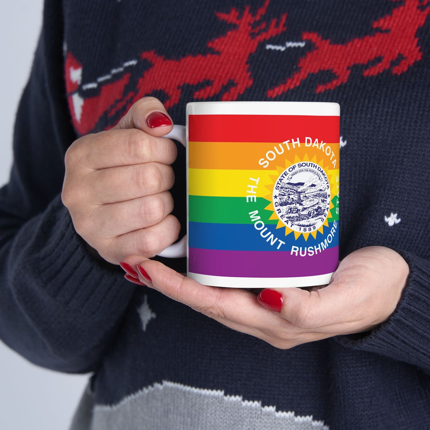 South Dakota Rainbow Pride Flag "UNITED" Ceramic Mug