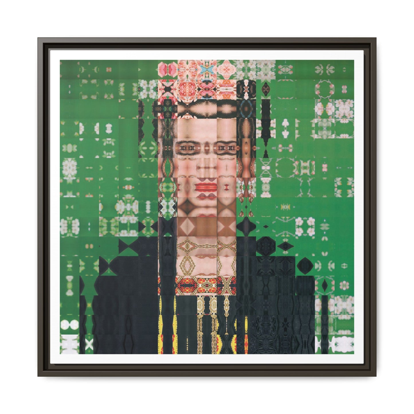 Iconic Feminist Artist Frida Kahlo 1, Abstract Portrait Collage Art — Matte Canvas, Framed (Multi-color options)