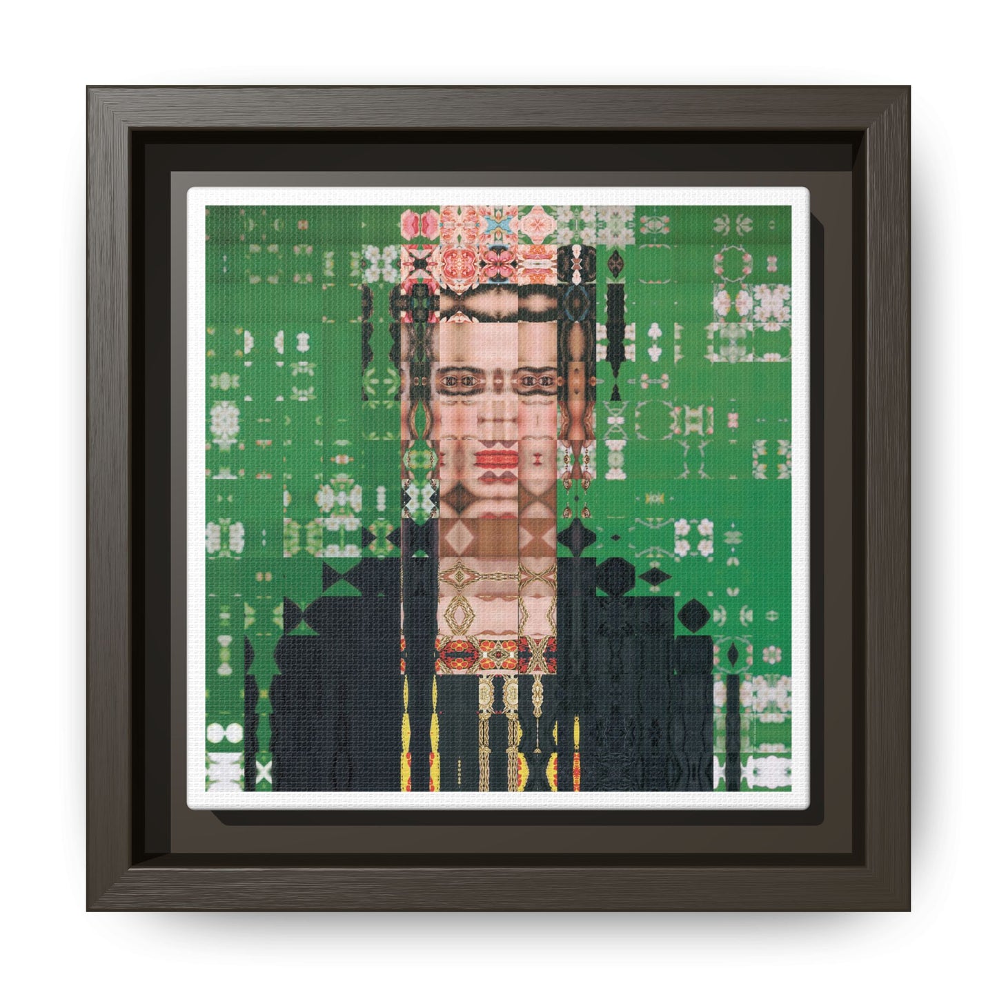 Iconic Feminist Artist Frida Kahlo 1, Abstract Portrait Collage Art — Matte Canvas, Framed (Multi-color options)