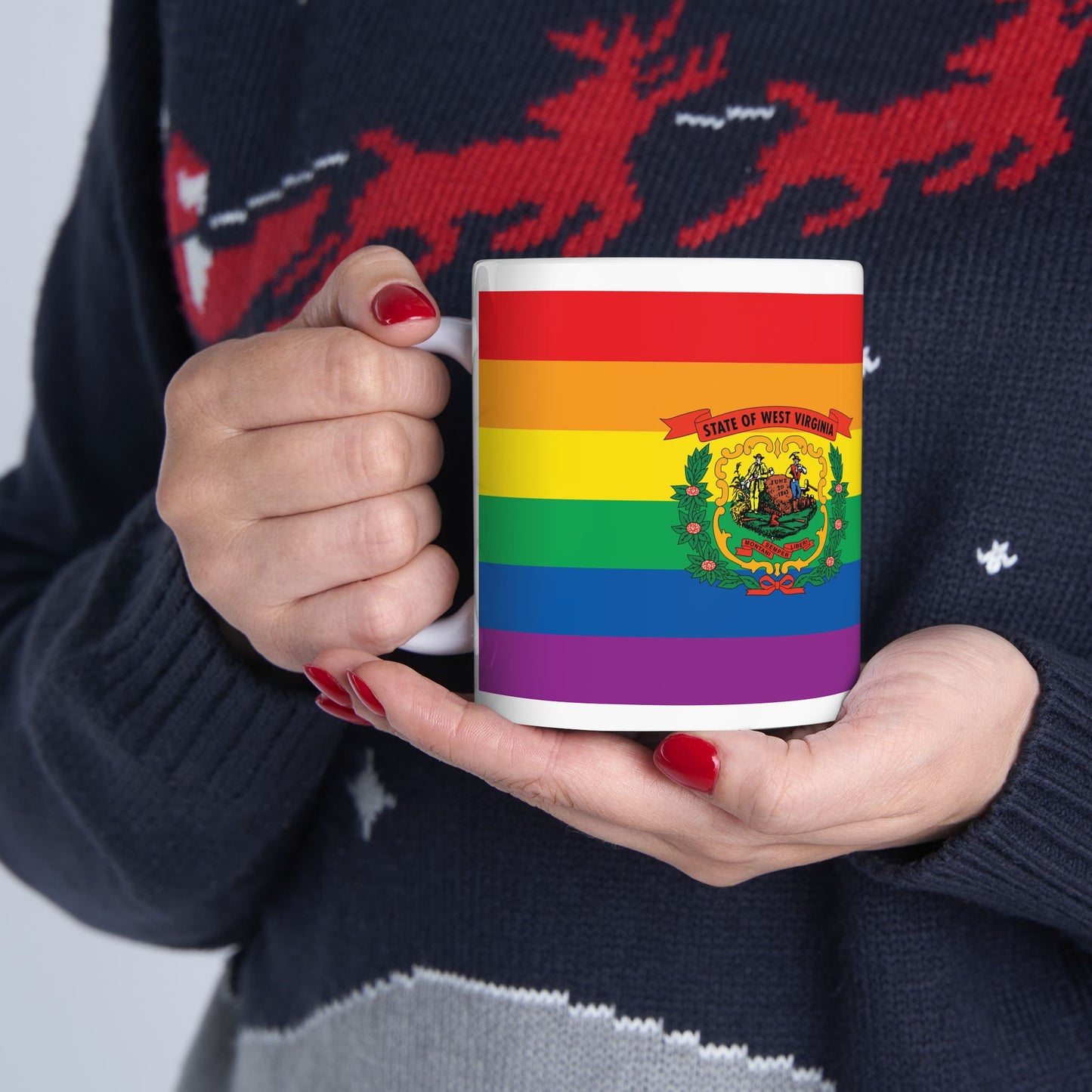 West Virginia Rainbow Pride Flag "UNITED" Ceramic Mug