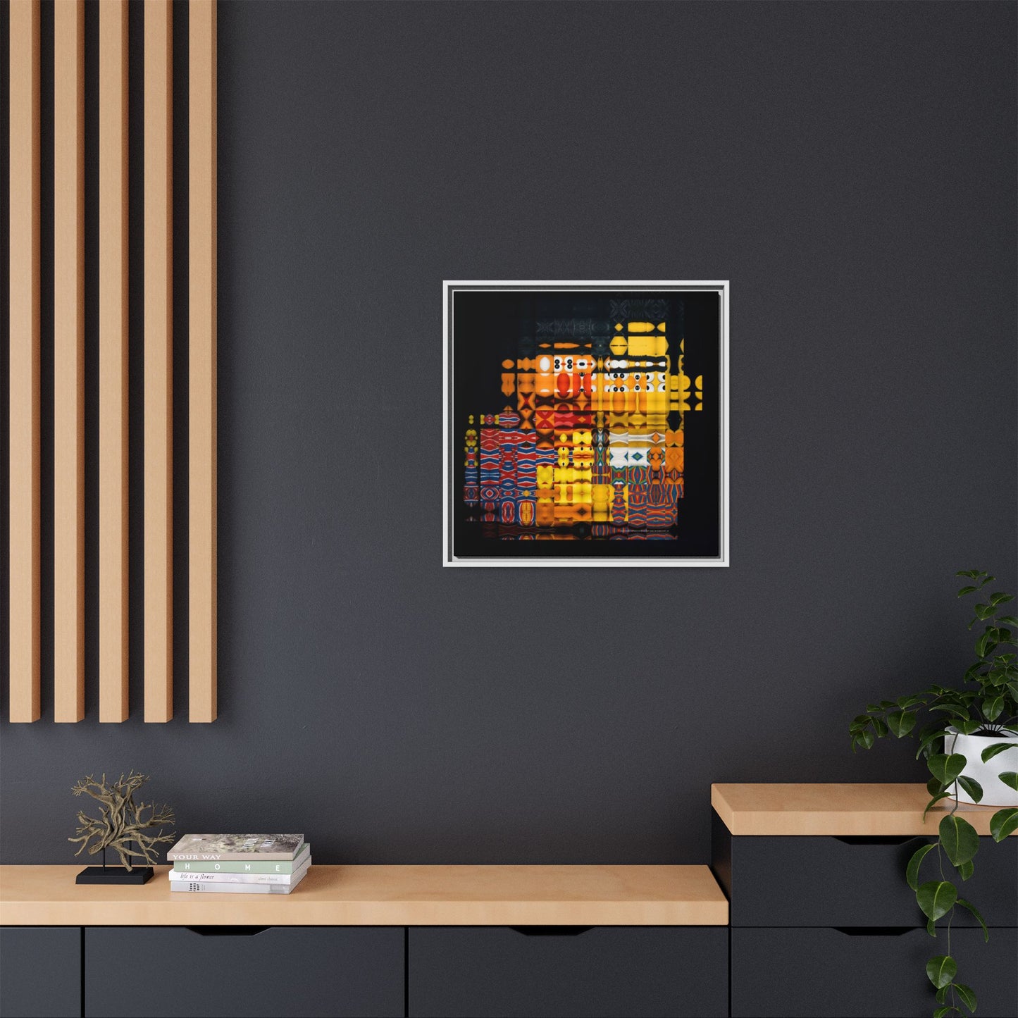 Iconic Domestic Partners in Plain Sight: Bert, Ernie, and Rubber Ducky Abstract Portrait Collage Art — Matte Canvas, Framed (Multi-color options)