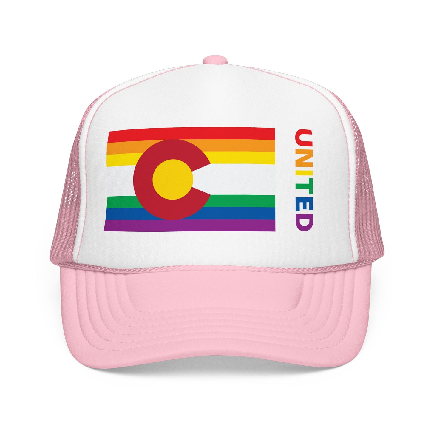 Colorado Rainbow Pride Flag "UNITED" Printed Foam Trucker Hat, Several Color Options