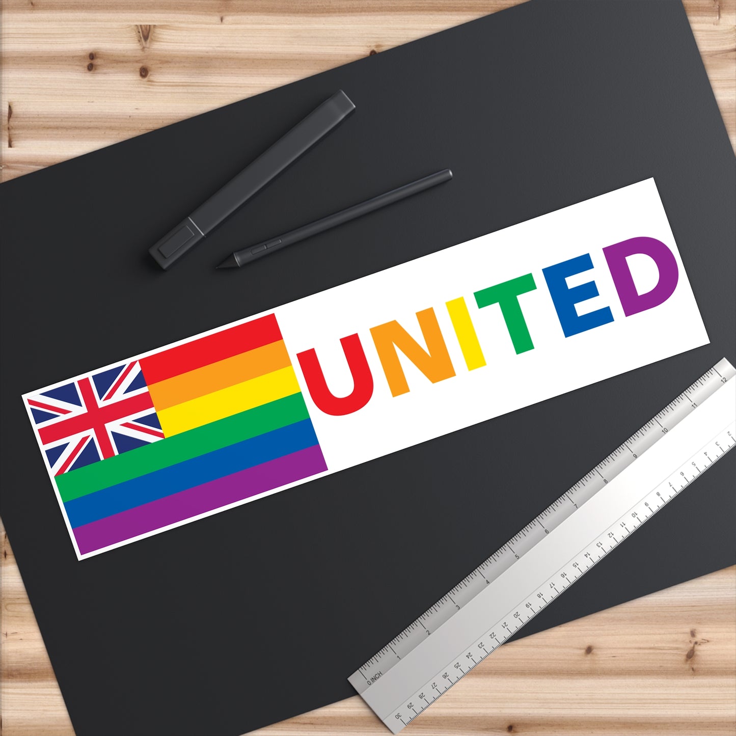 Hawai'i Rainbow Pride Flag "UNITED" Bumper Sticker