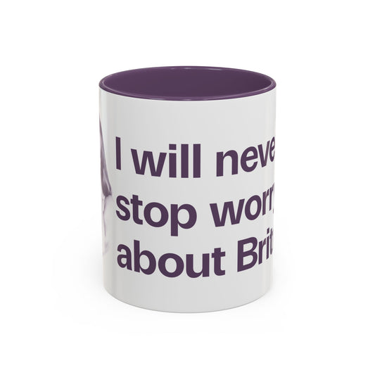I will never stop worrying about Britney, Britney Spears, White with Purple Accent Coffee Mug (11, 15oz)