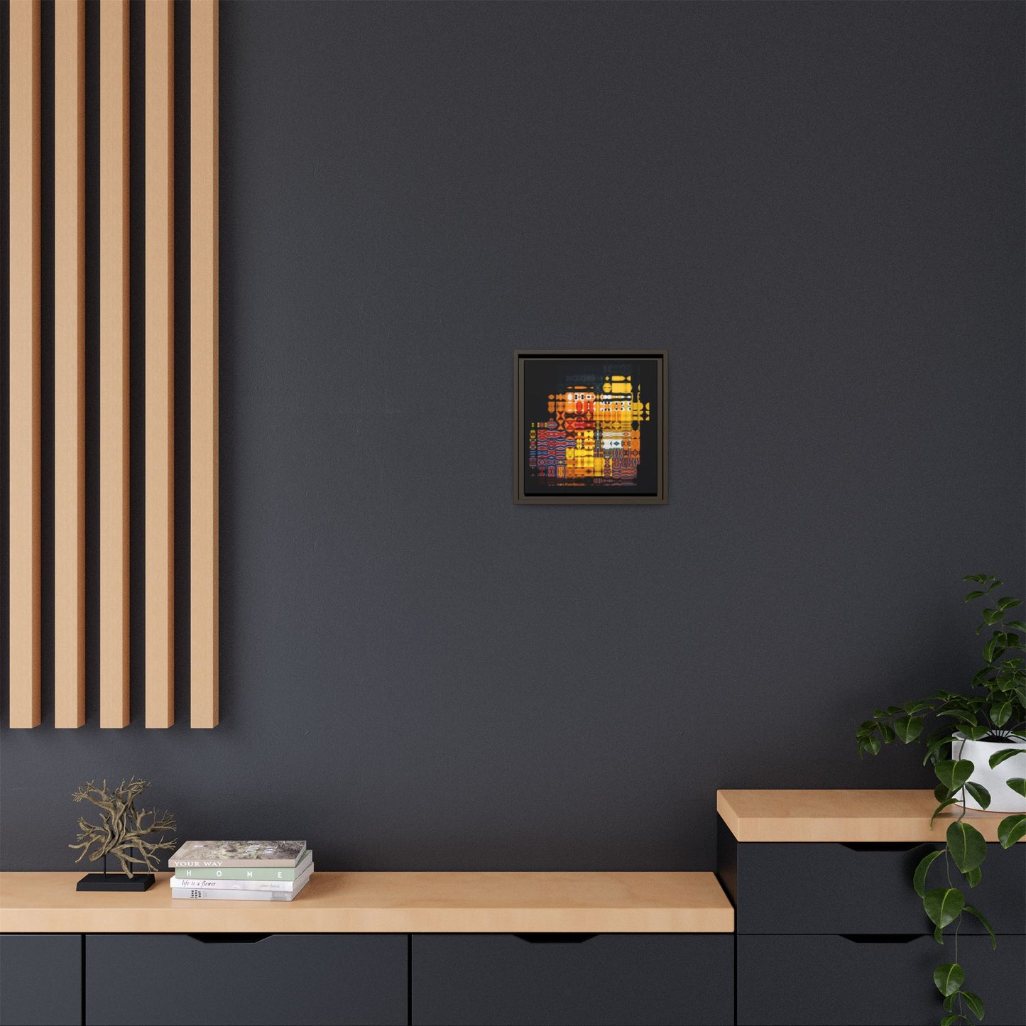 Iconic Domestic Partners in Plain Sight: Bert, Ernie, and Rubber Ducky Abstract Portrait Collage Art — Matte Canvas, Framed (Multi-color options)