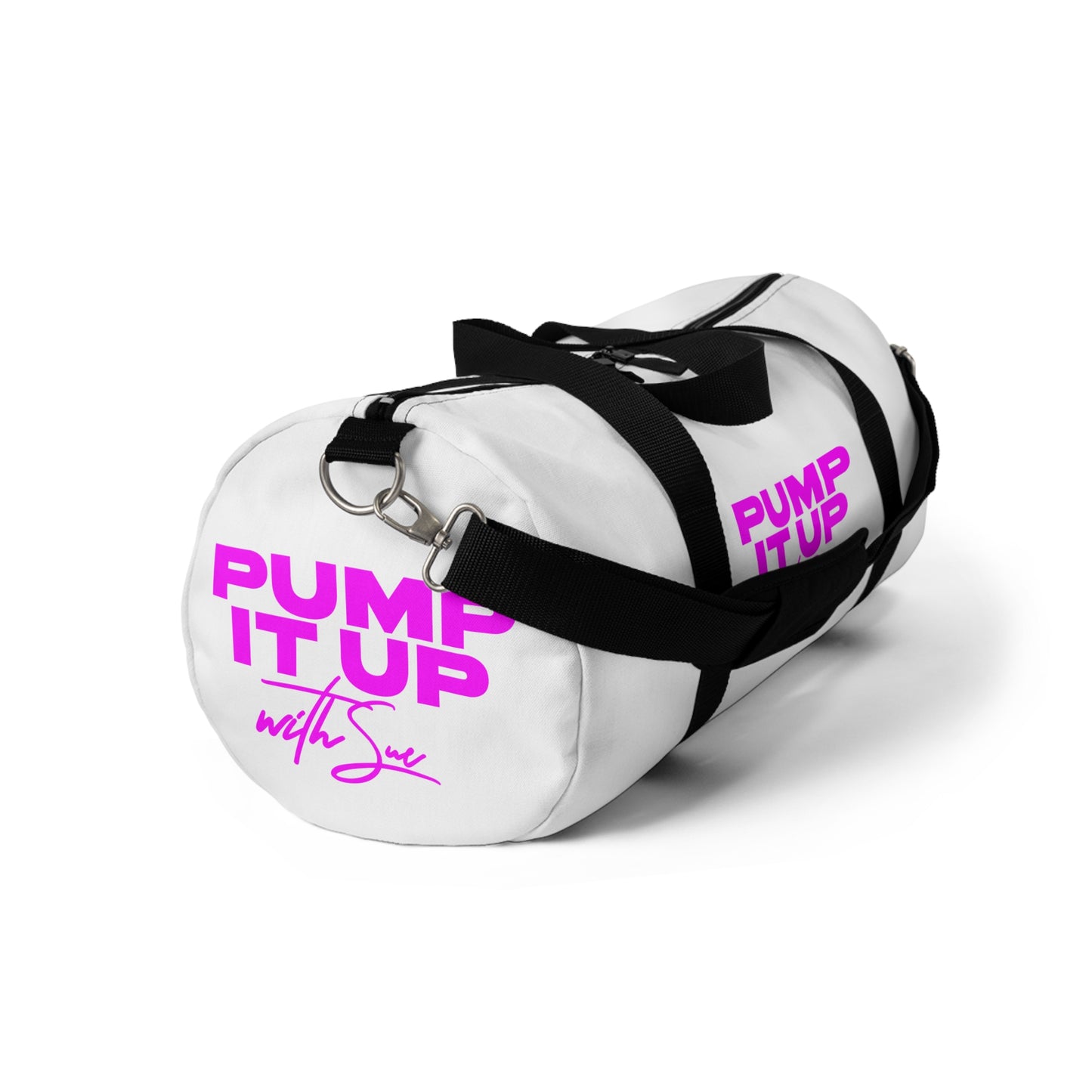 Pump It Up with Sue Duffel Bag - White with Magenta Deco