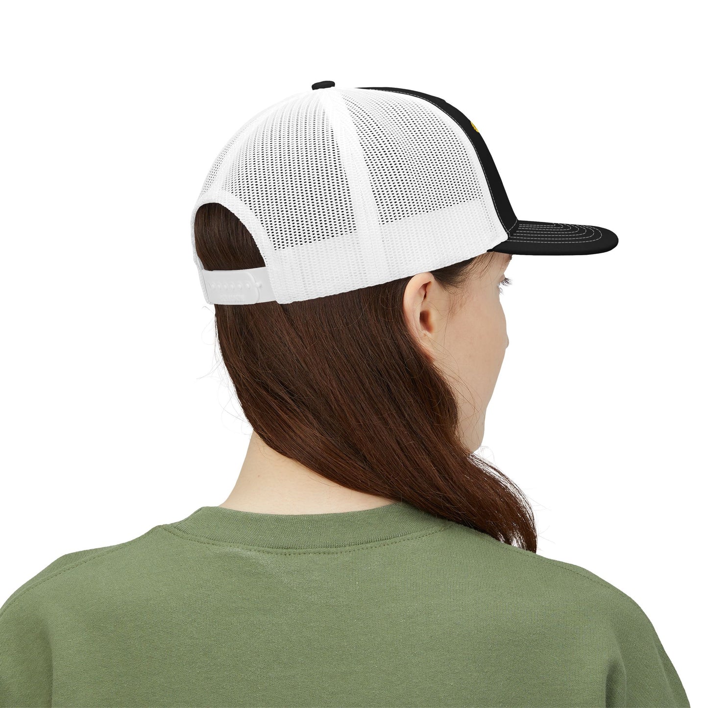 California Retro Rainbow Stack Embroidered Trucker, Snapback Trucker Cap, Black front with White mesh in back