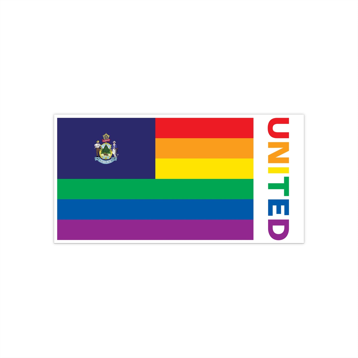 Maine Rainbow Pride Flag "UNITED" Bumper Sticker