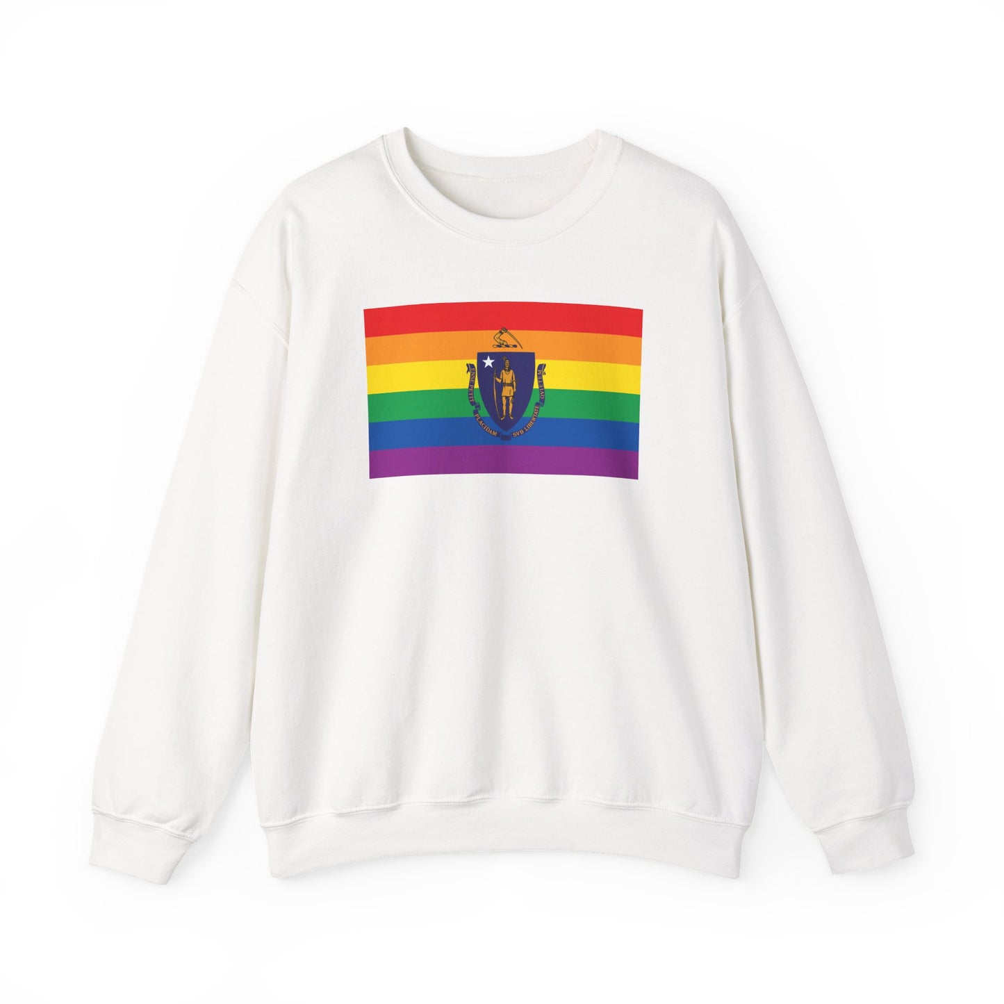 Massachusetts Rainbow Pride Flag Unisex Crewneck Sweatshirt—White, Black or Light Pink
