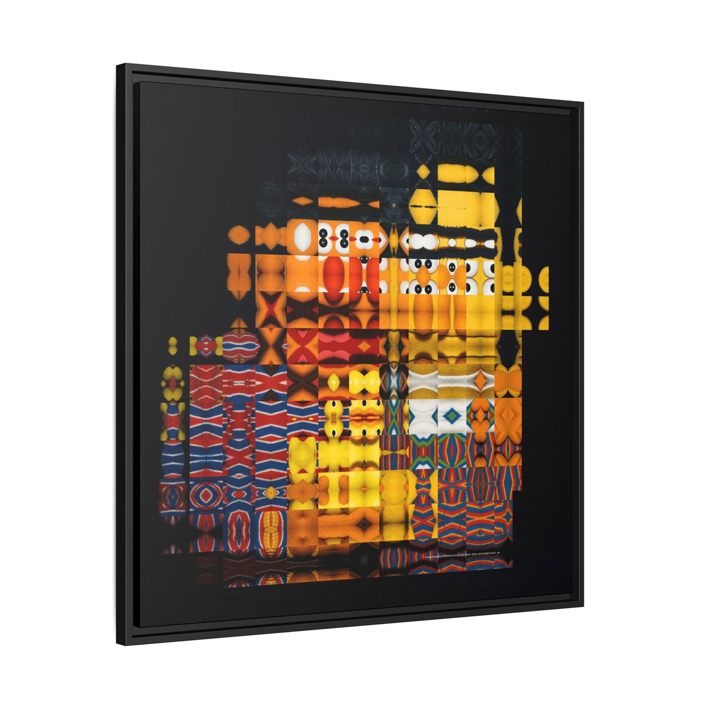 Iconic Domestic Partners in Plain Sight: Bert, Ernie, and Rubber Ducky Abstract Portrait Collage Art — Matte Canvas, Framed (Multi-color options)