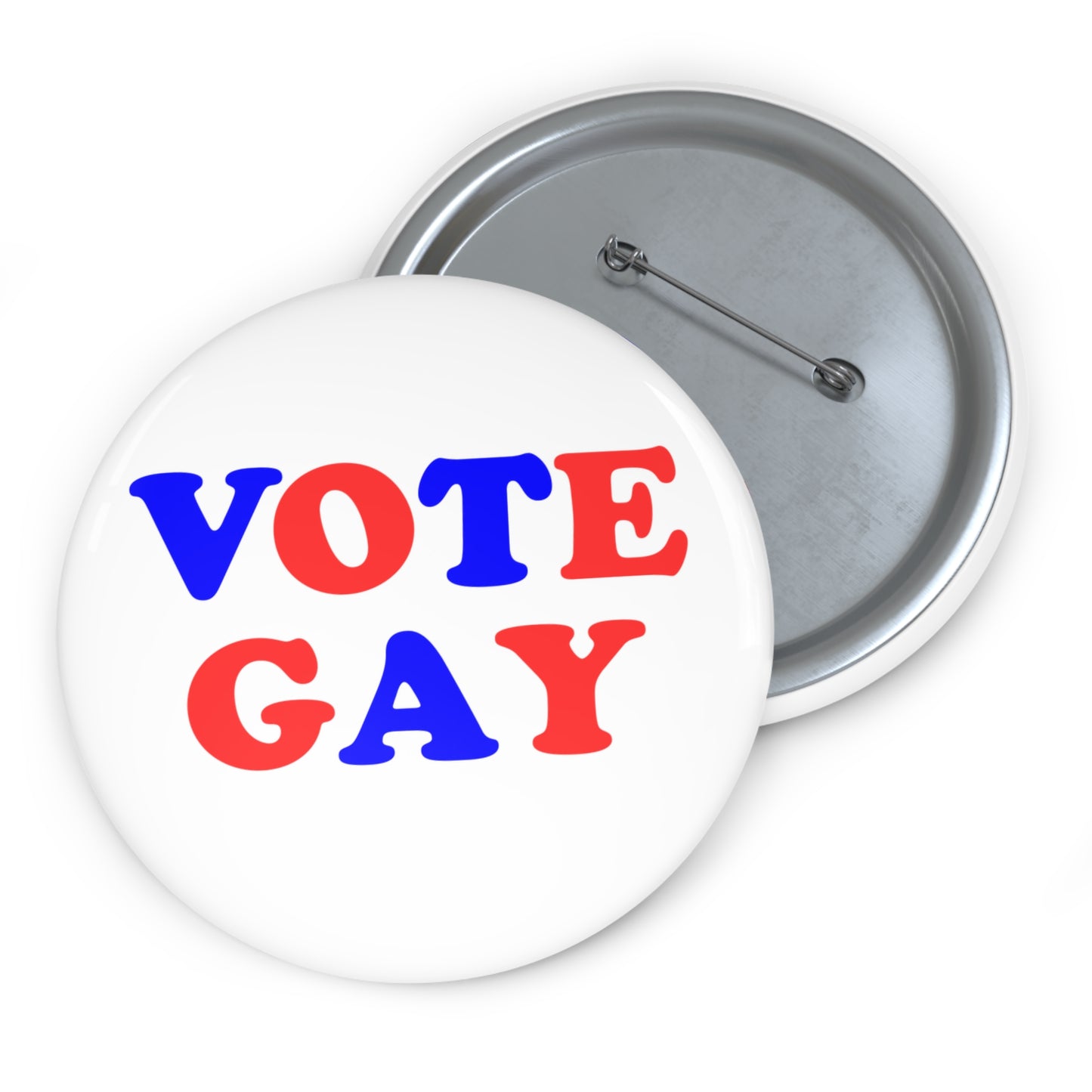 VOTE GAY Activism Pin Button, Red White and Blue