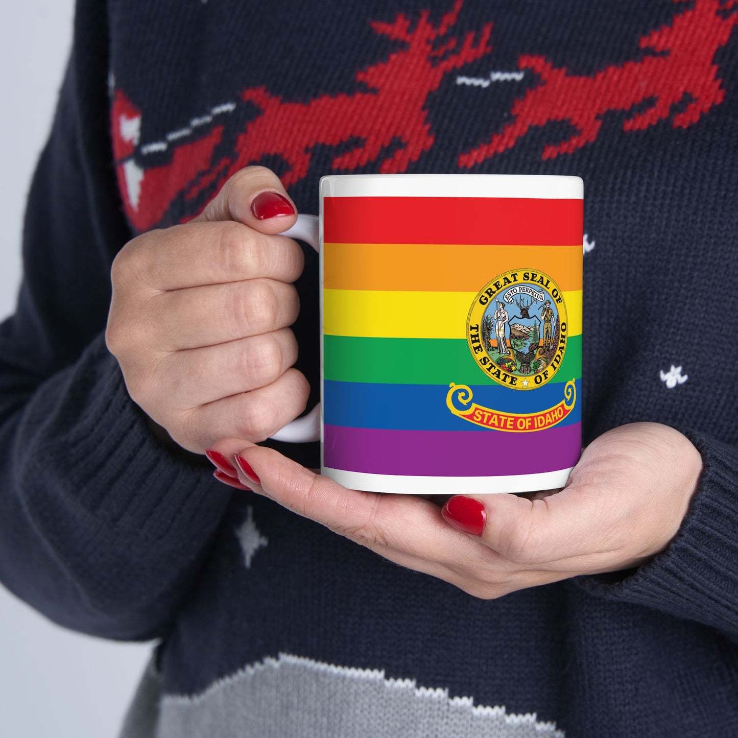 Idaho Rainbow Pride Flag "UNITED" Ceramic Mug