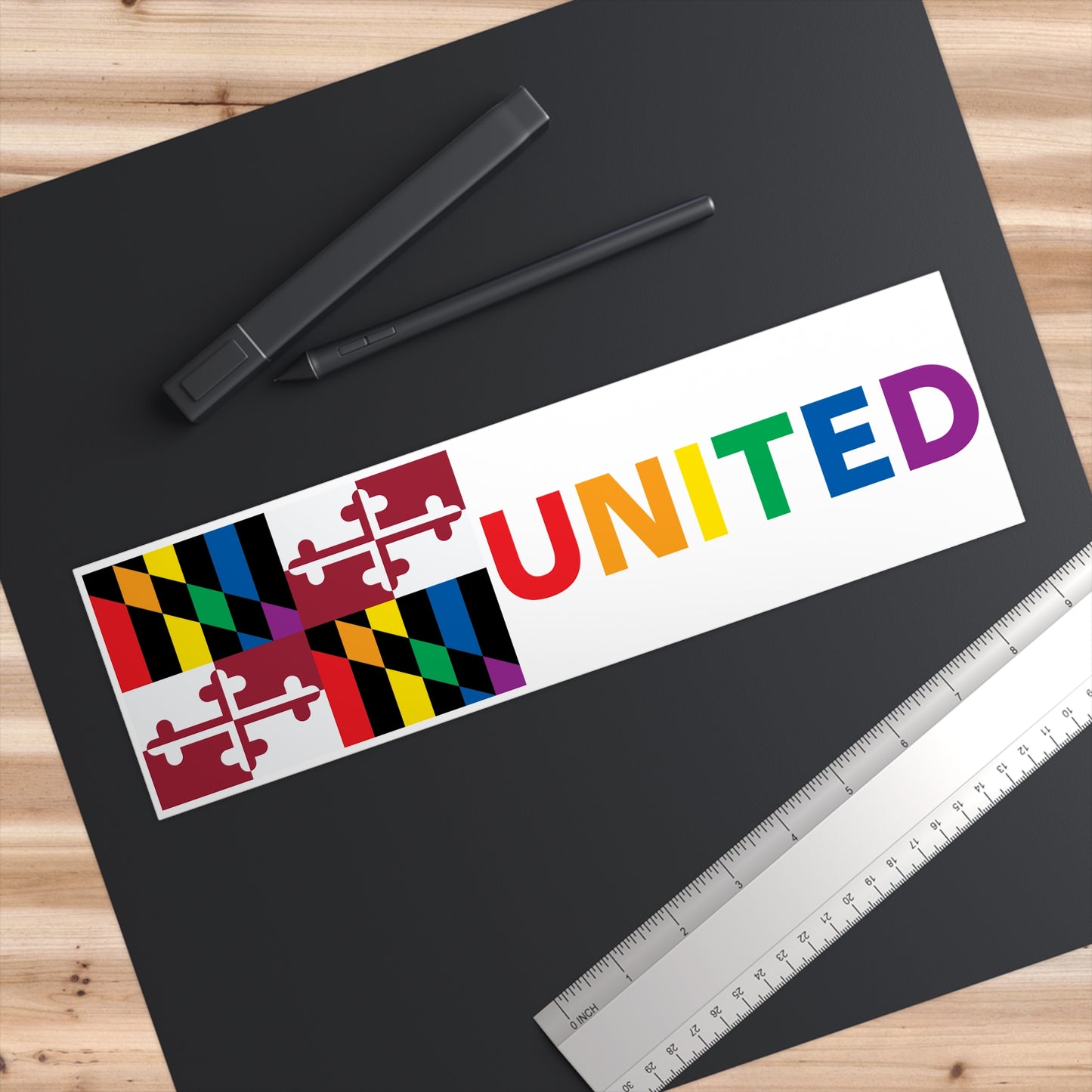 Maryland Rainbow Pride Flag "UNITED" Bumper Sticker