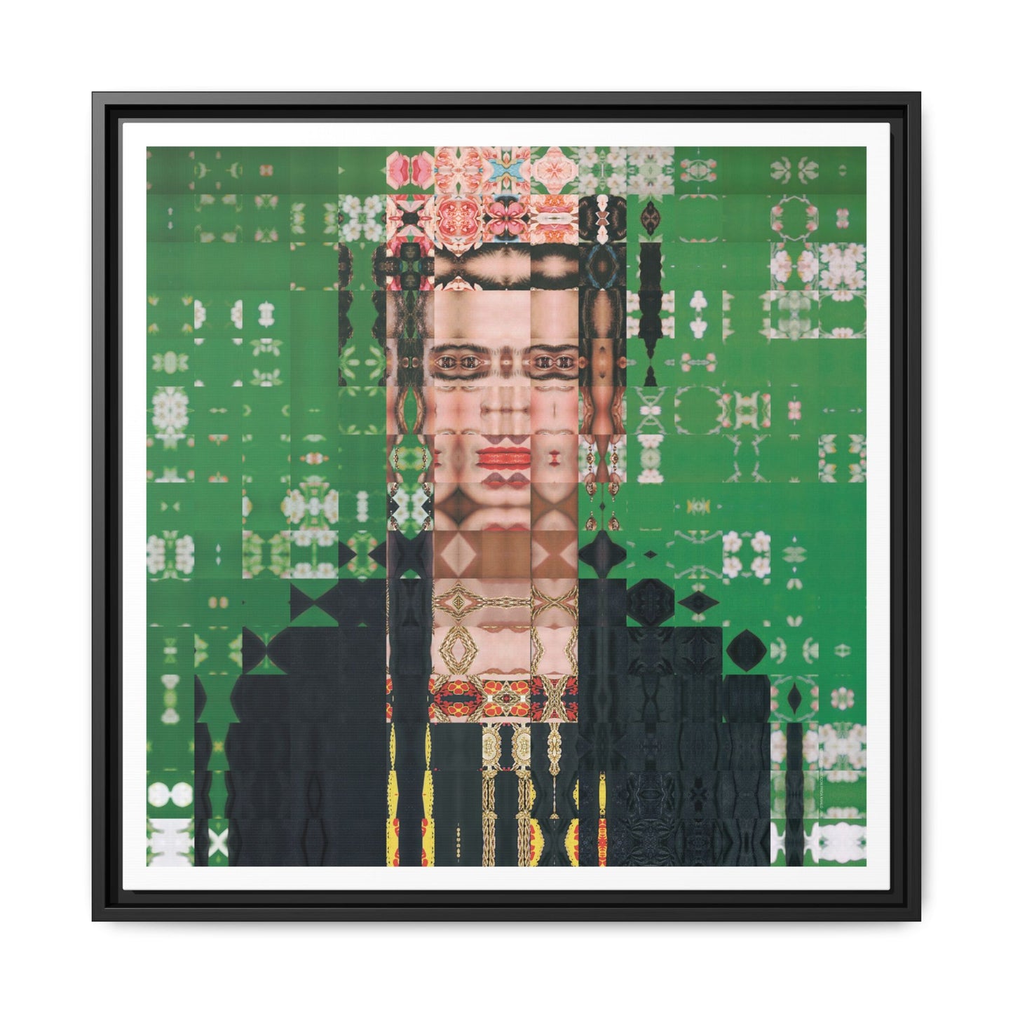 Iconic Feminist Artist Frida Kahlo 1, Abstract Portrait Collage Art — Matte Canvas, Framed (Multi-color options)