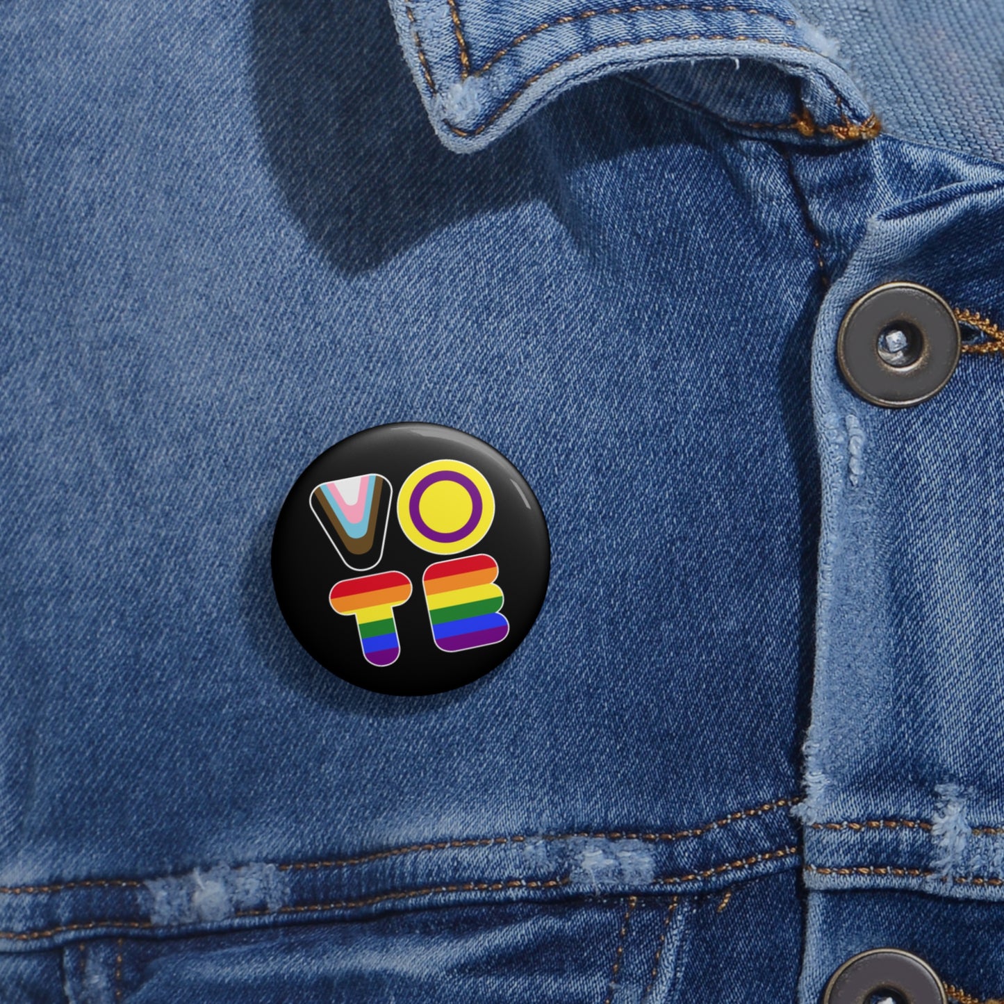 VOTE Progress Pride Colors, LGBTQIA+ Activism Pin Button
