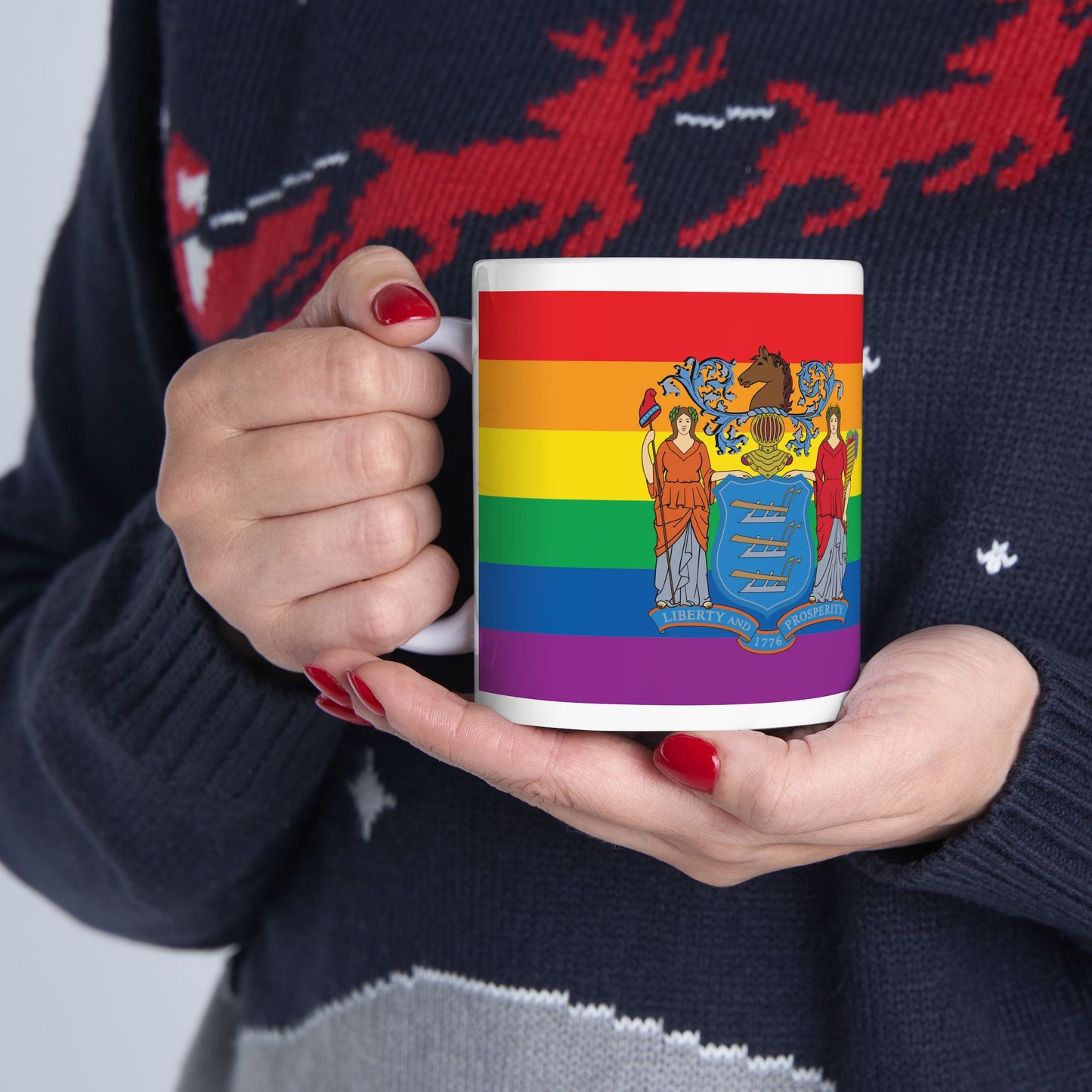 New Jersey Rainbow Pride Flag "UNITED" Ceramic Mug