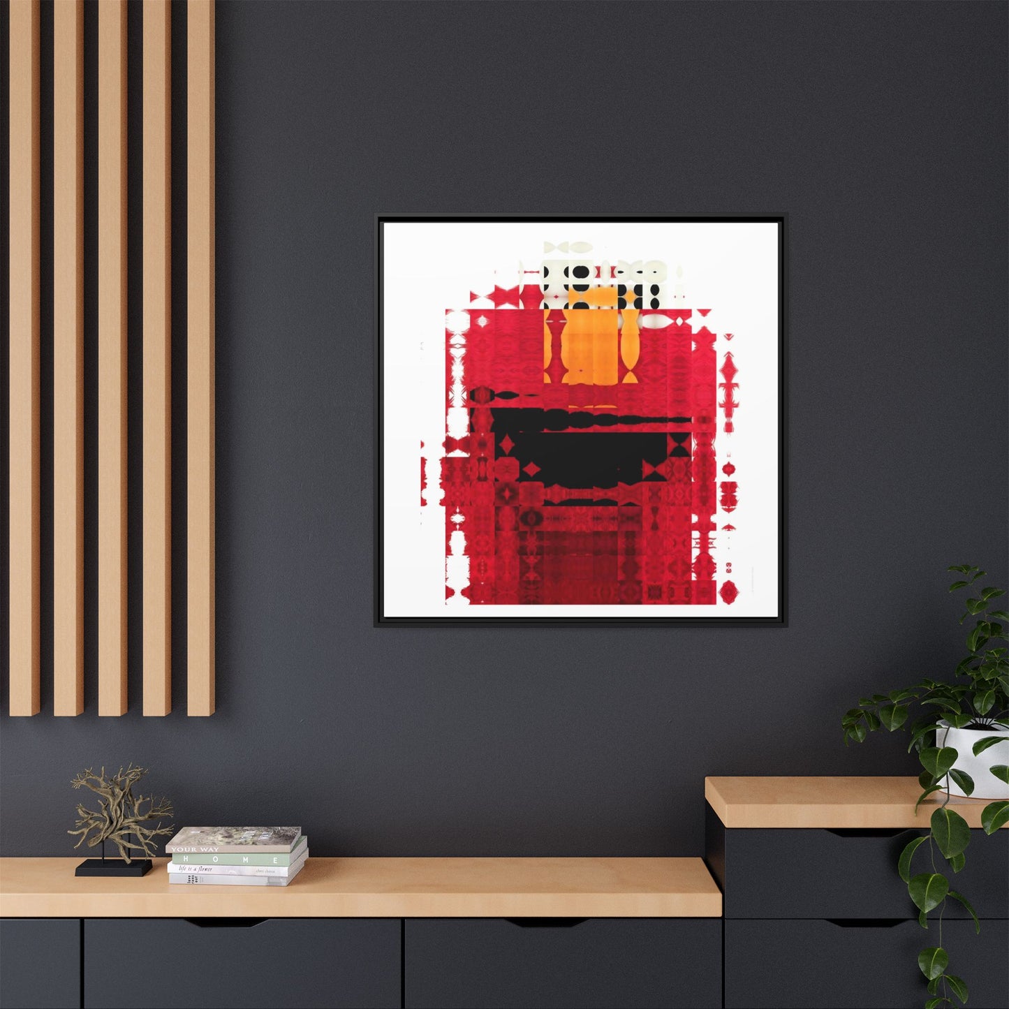 Iconic Fuzzy Red Cutie Monster from the Street Abstract Portrait Collage Art — Matte Canvas, Framed (Multi-color options)