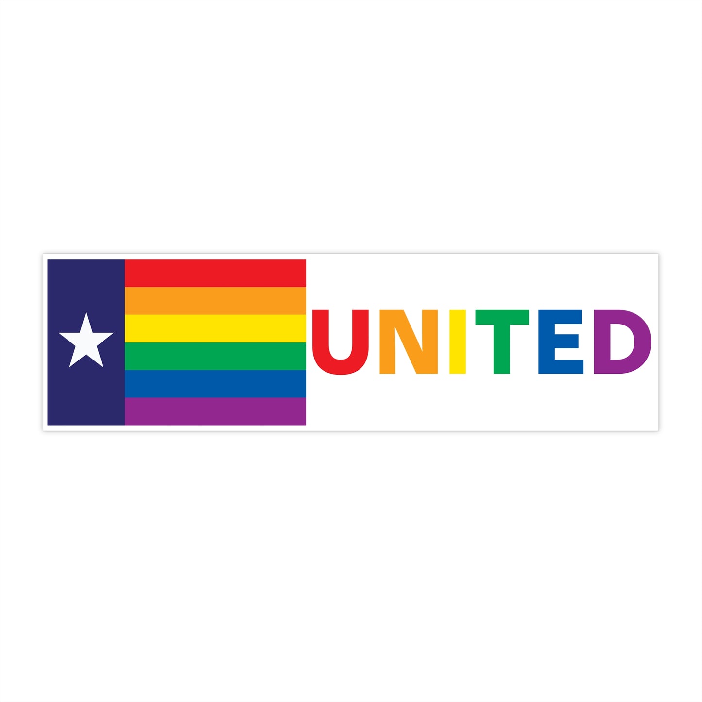 Texas Rainbow Pride Flag "UNITED" Bumper Sticker
