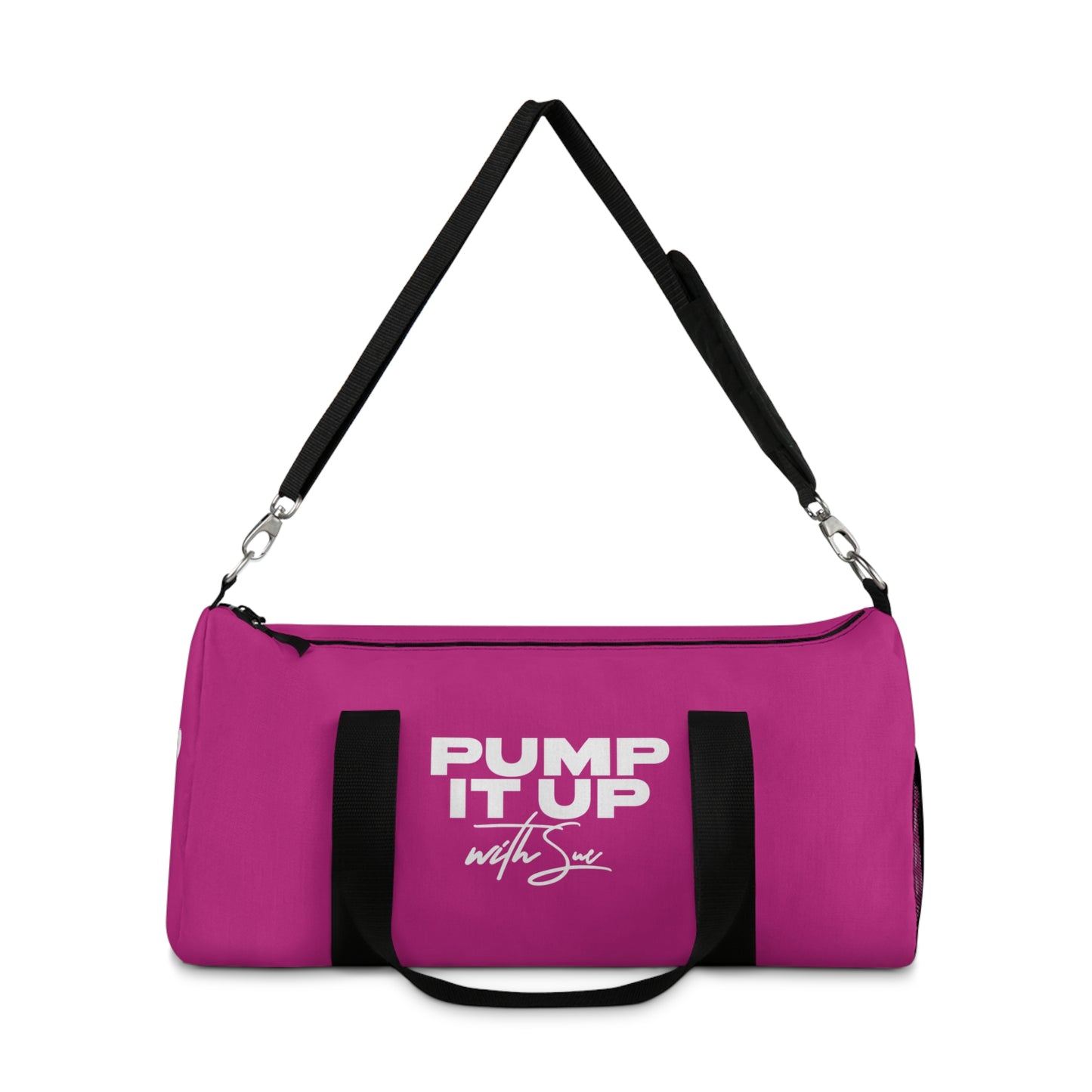 Pump It Up with Sue Duffel Bag - Pink with White Deco